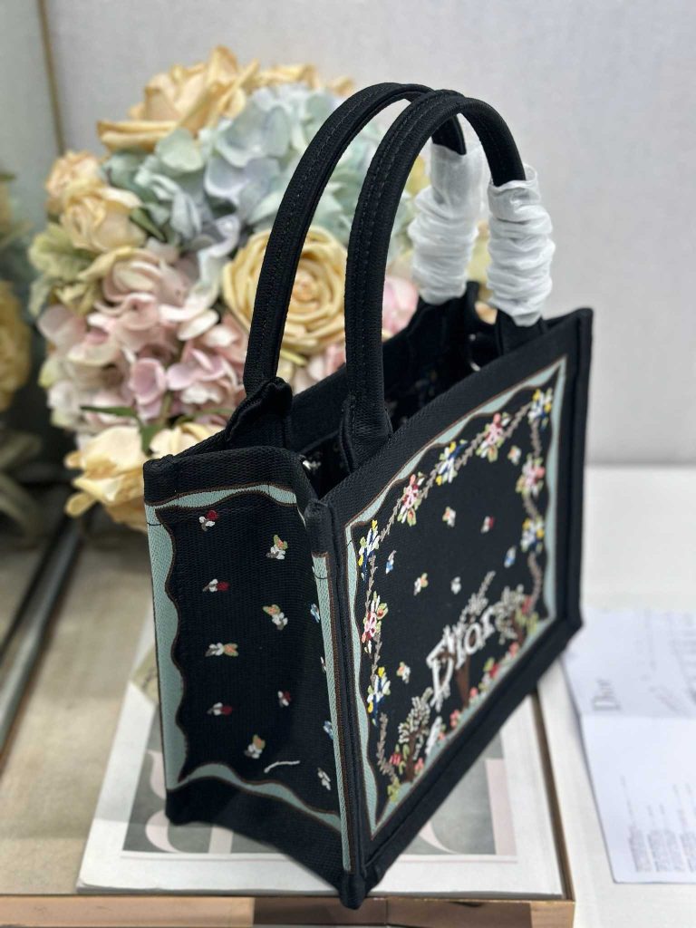 高仿Dio.r Mini Book tote黑咖啡树配肩带 小号尺寸仿制品
