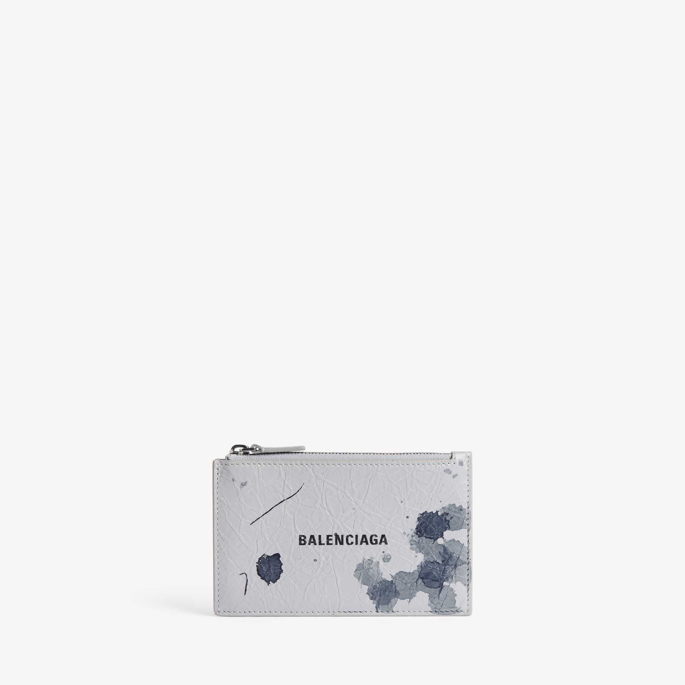 발렌시아가(Balenciaga) 고품질 복제품 남성용 소형 가죽 소품, 정품 사양 CashSA 등급, 연회색 얼룩 무늬 프린트 세밀한 무늬 양가죽 롱 지갑 및 카드 지갑