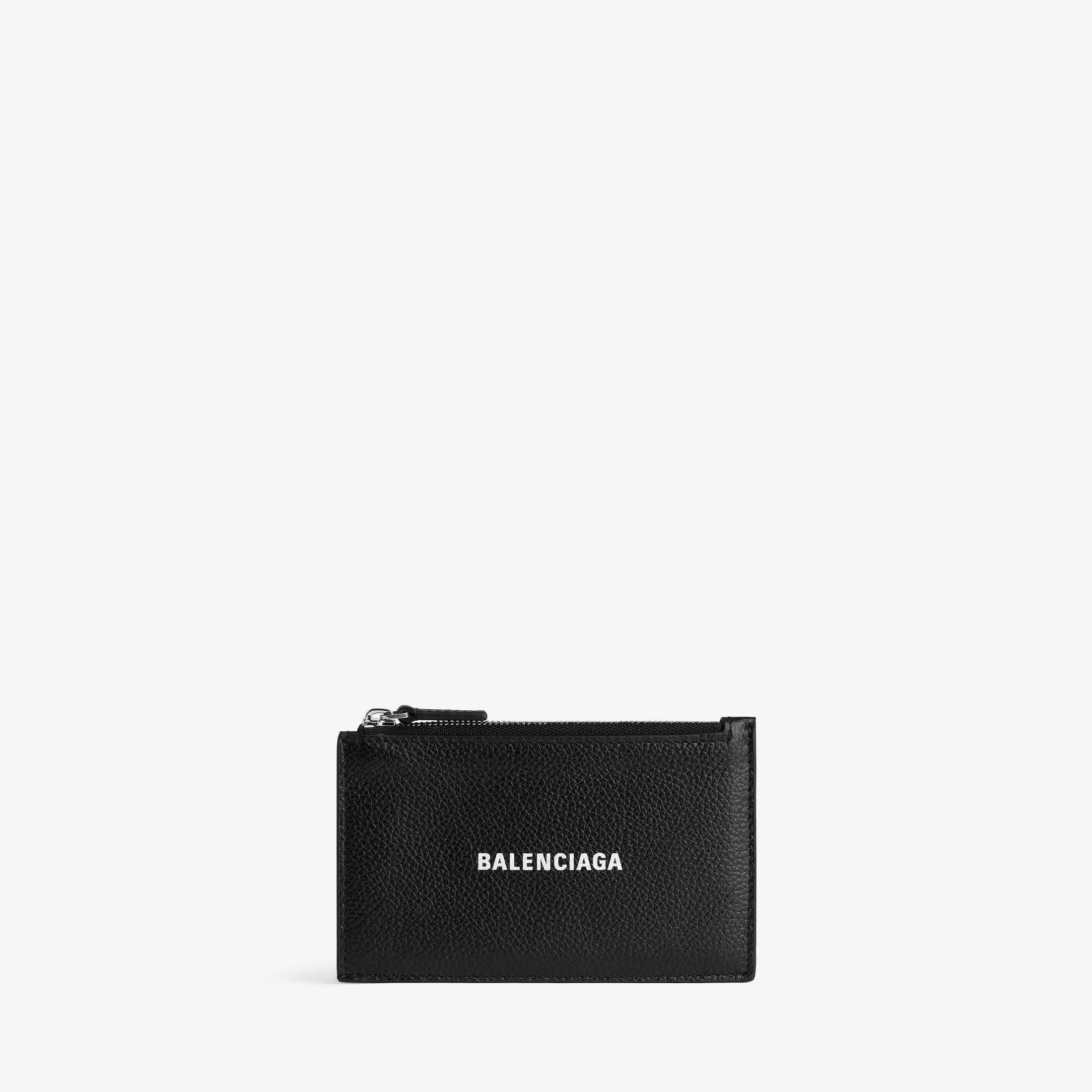 复刻Balenciaga高仿男士小皮具原单CashSA级spanCash 黑色和白色粒面牛皮革长款零钱包和卡夹