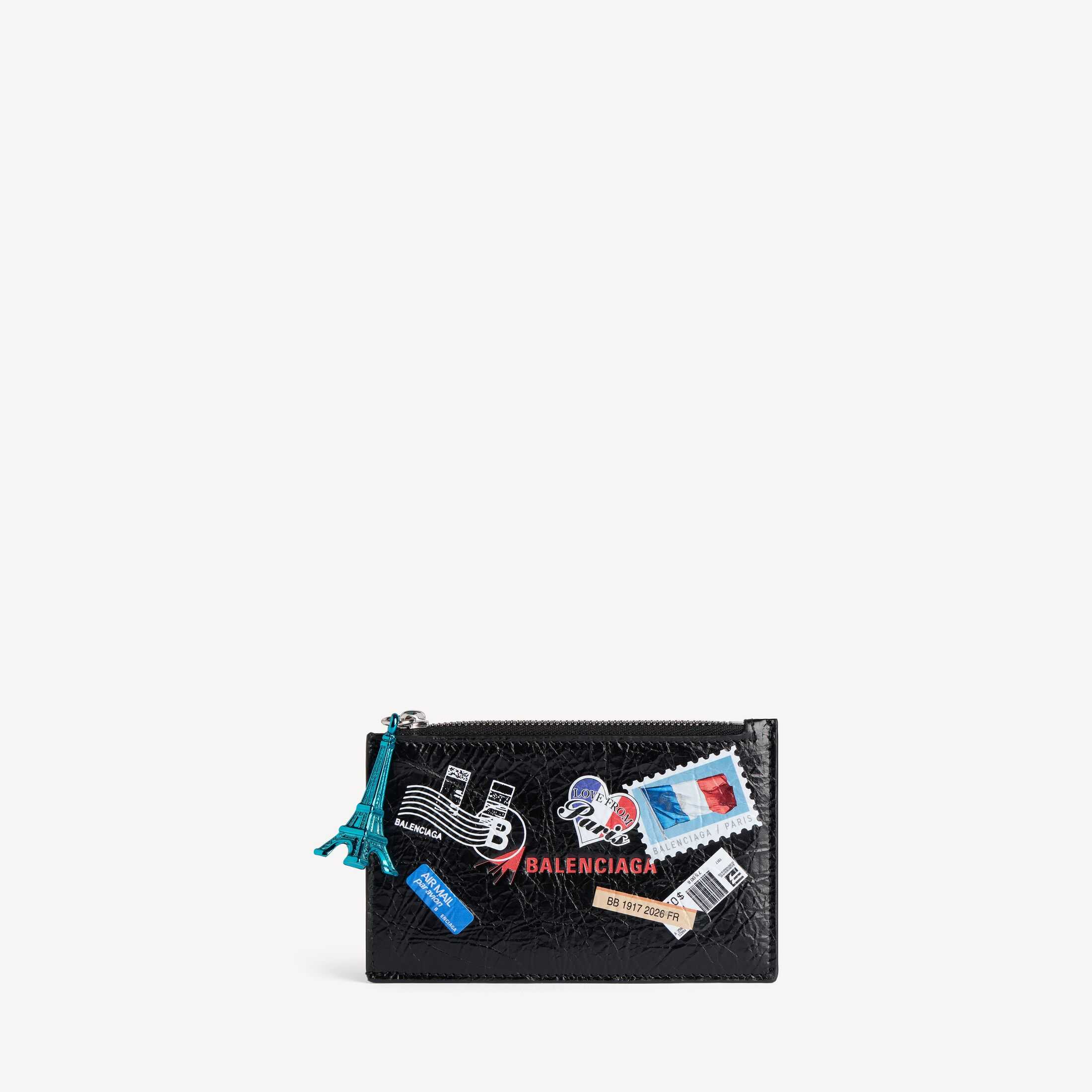 复刻Balenciaga高仿男士小皮具原单CashSA级spanCash黑色细纹羊皮革大号长款零钱卡包