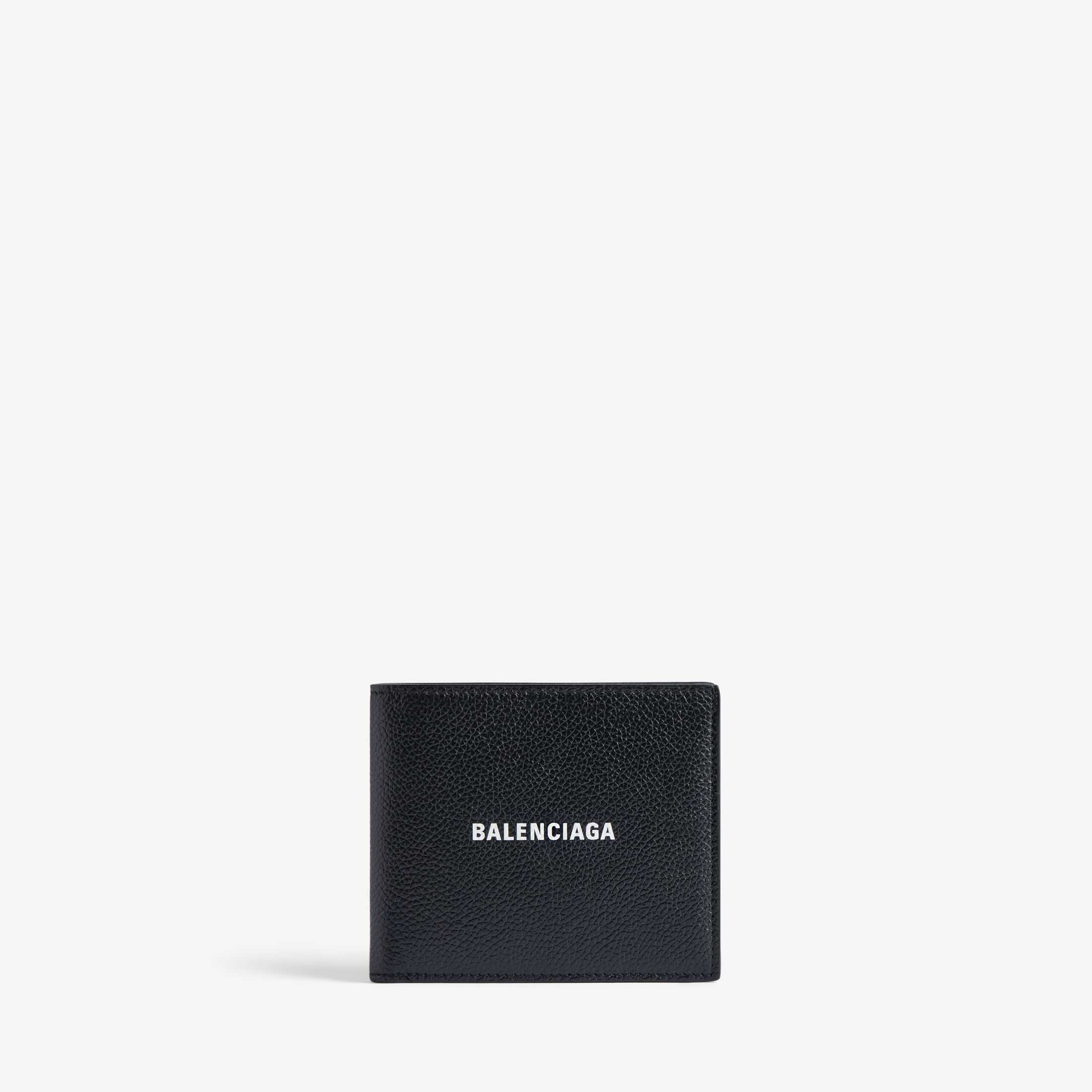 复刻Balenciaga高仿男士小皮具原单CashSA级spanCash黑色和白色粒面牛皮革方形折叠钱包