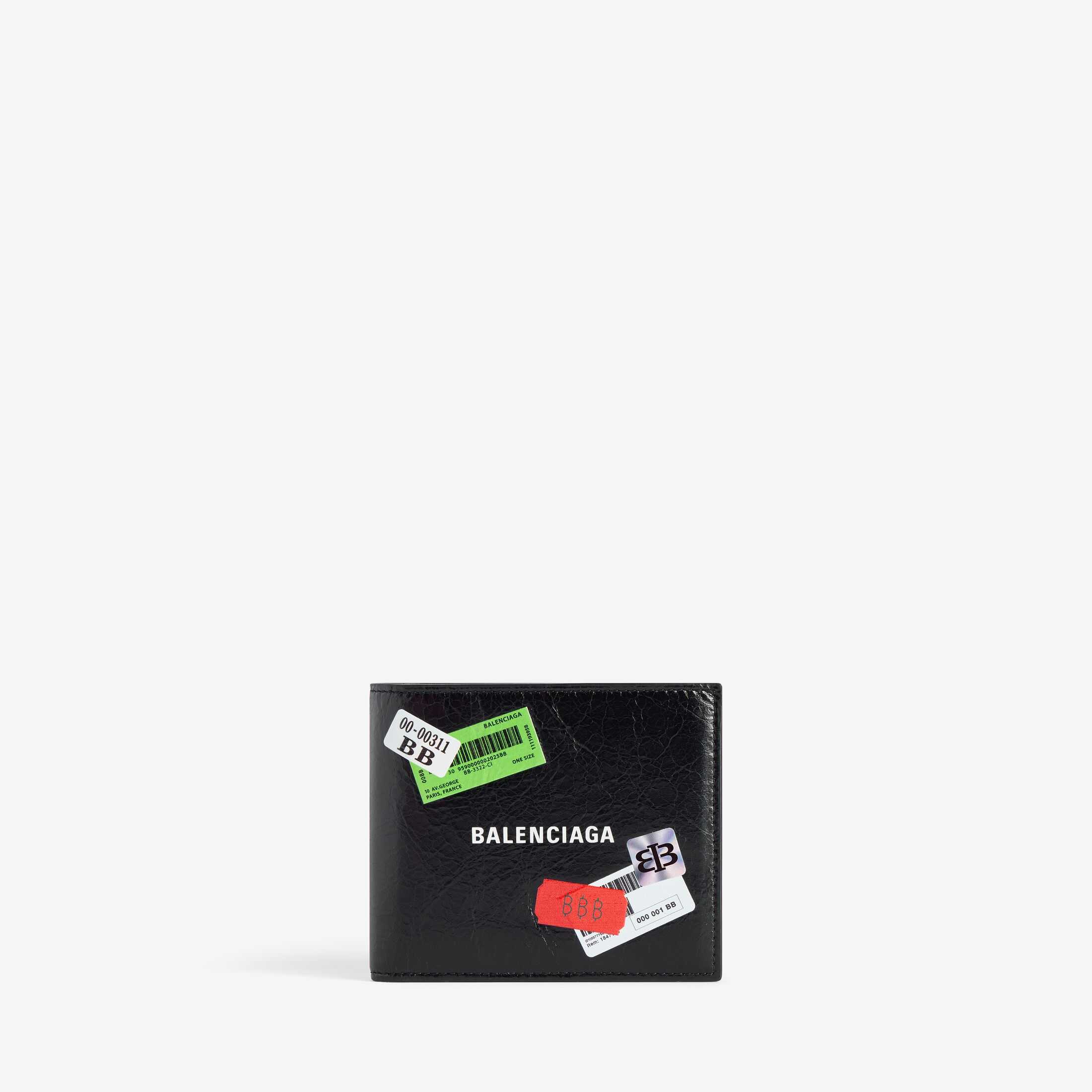 复刻Balenciaga高仿男士小皮具原单CashSA级spanCash黑色细纹羊皮革方形折叠钱包