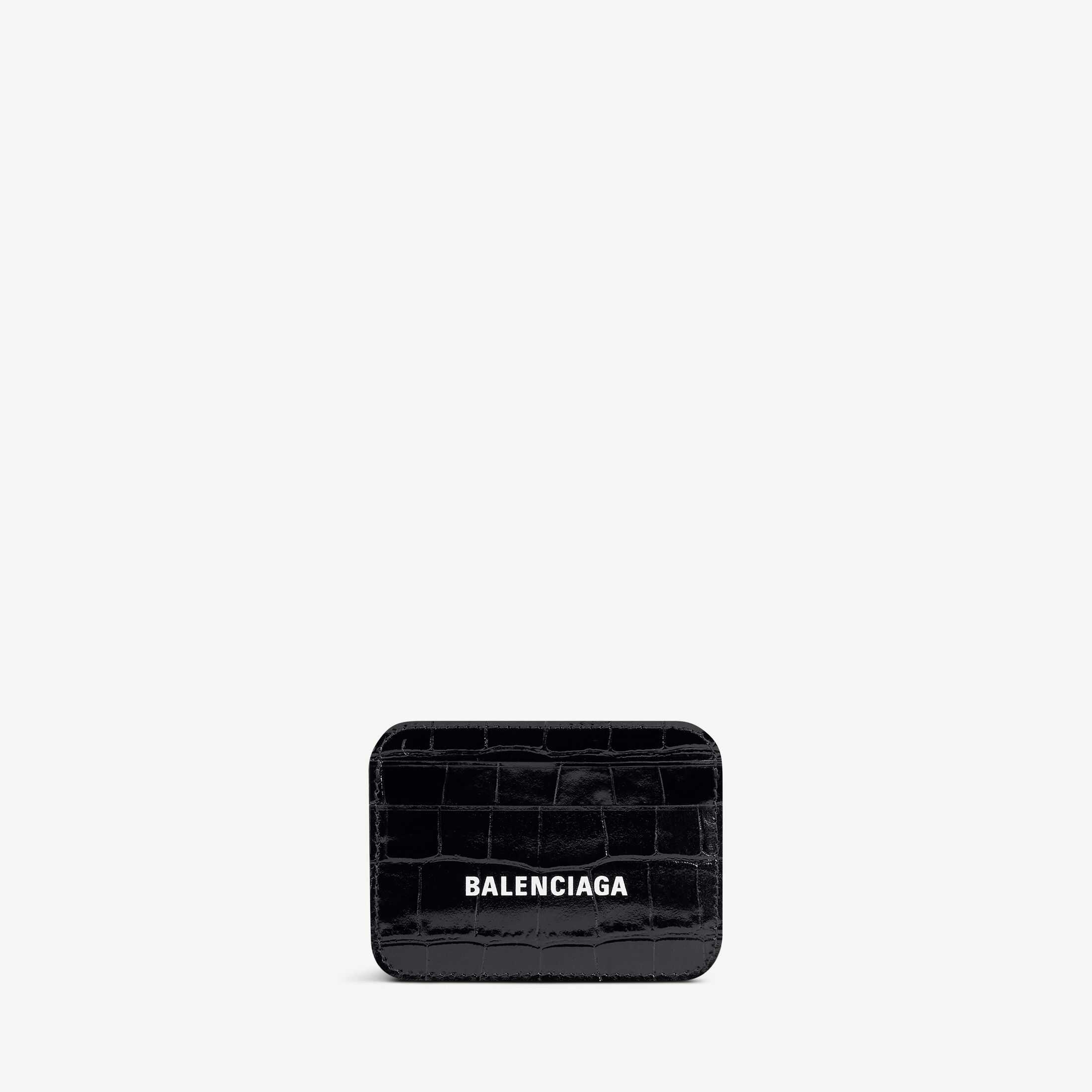 Réplique de petite maroquinerie pour homme Balenciaga, qualité CashSA, en cuir de vachette gaufré imitation crocodile noir brillant, porte-cartes