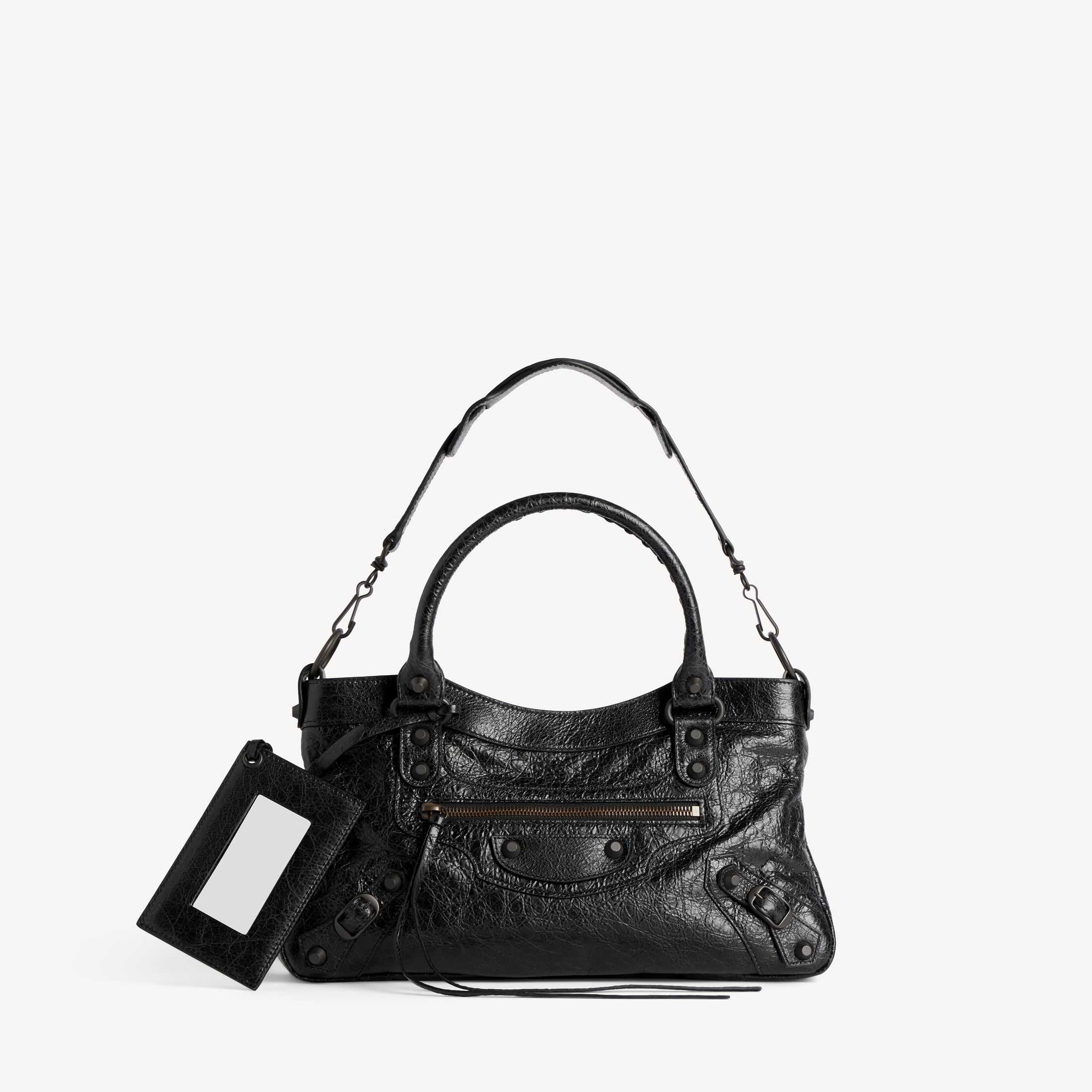 Реплика женской сумки Balenciaga класса SA, оригинальная модель Le City — высококачественная копия сумки Le City First из чёрной кожи с мелким узором