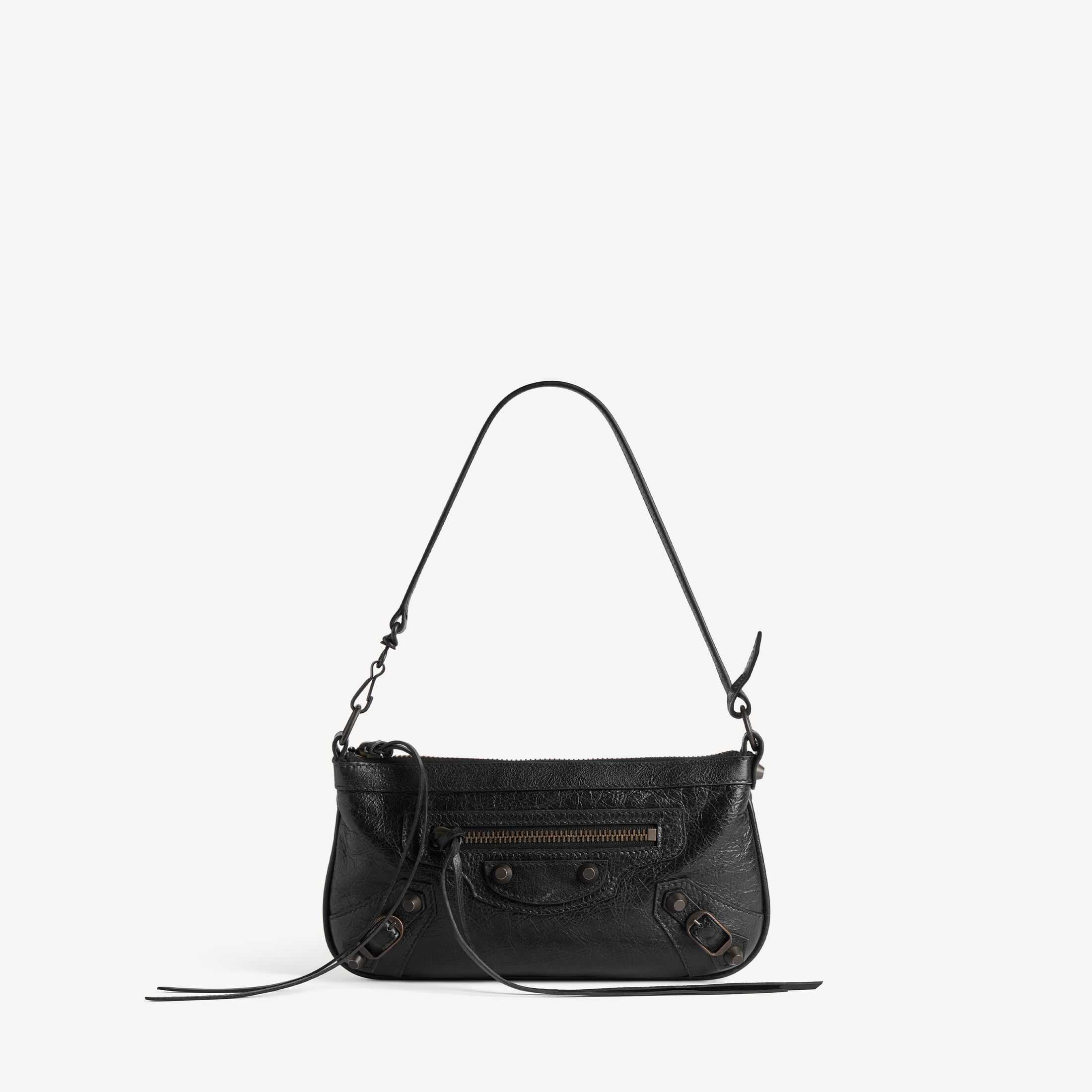 Réplica del bolso de mujer de Balenciaga de la línea SA, modelo Le City, imitación de alta calidad: bolso de mano con correa de piel de cordero negra con vetas finas