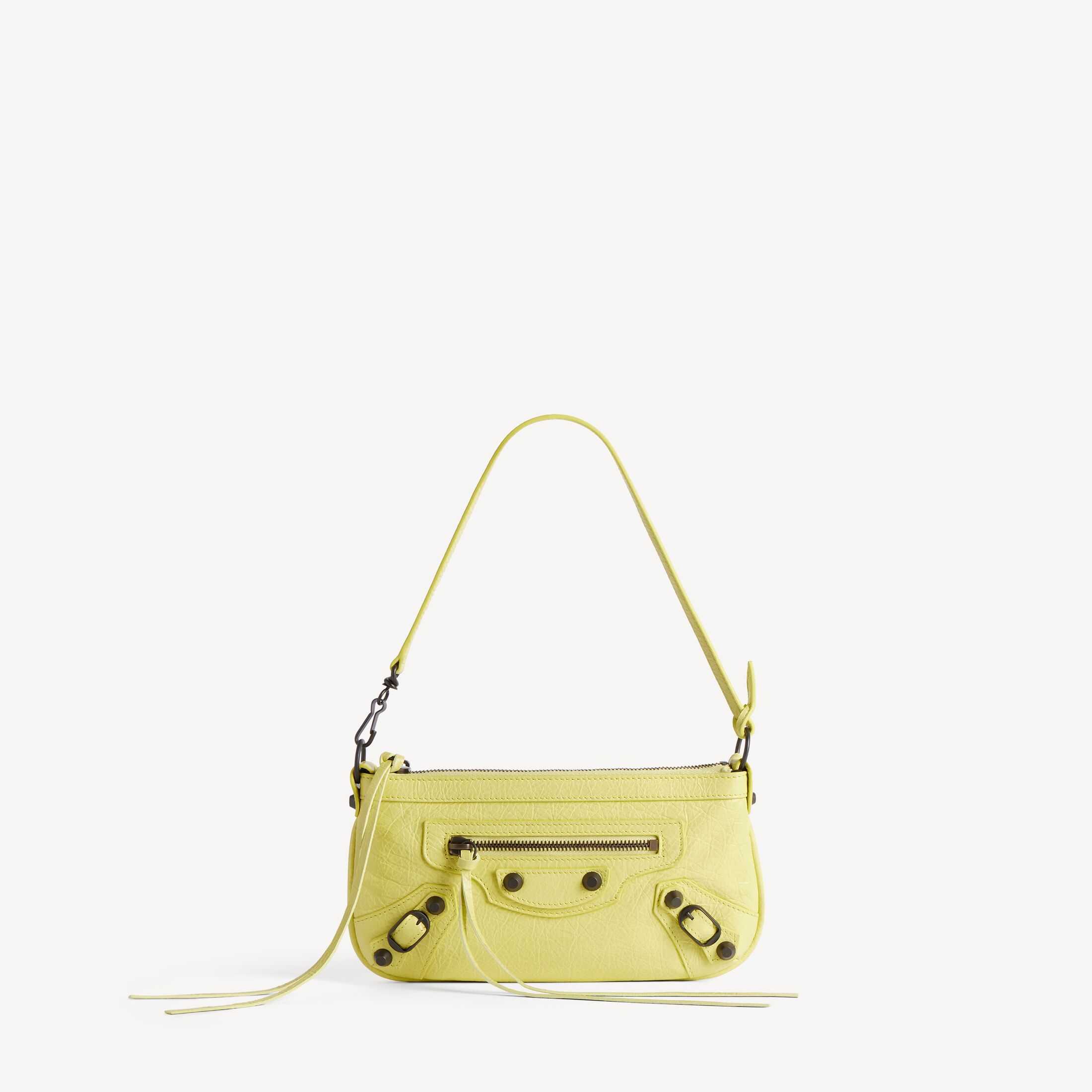 Réplica del bolso de mujer de Balenciaga de la línea SA, modelo Le City, imitación de alta calidad, en color limón claro, con correa de piel de cordero con rayas finas