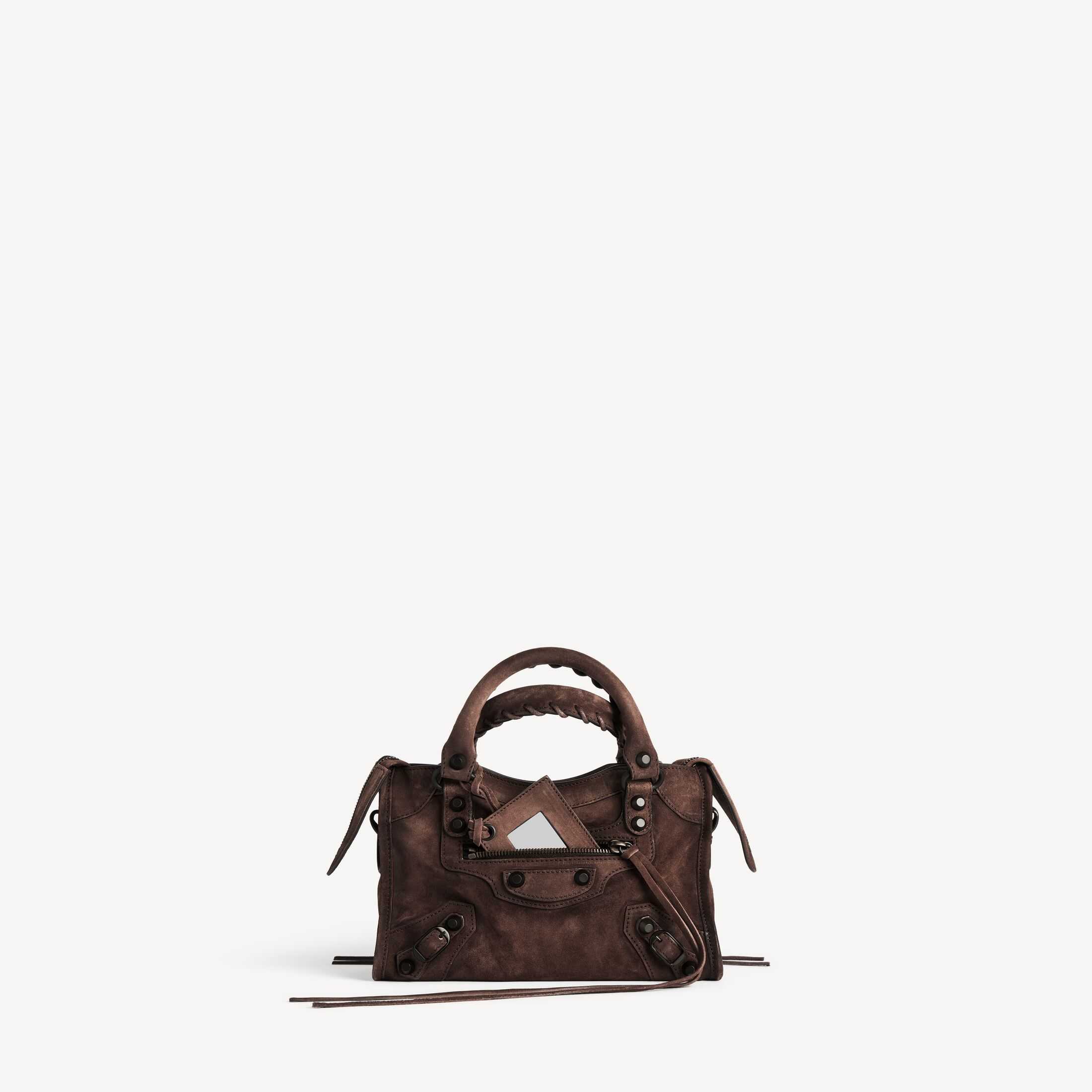 Replica Balenciaga SA-Grade Women's Handbag: Authentic Le City Design, High-Quality Replica Le City Mini Handbag in Light Espresso-Colored Waxed Suede Calfskin