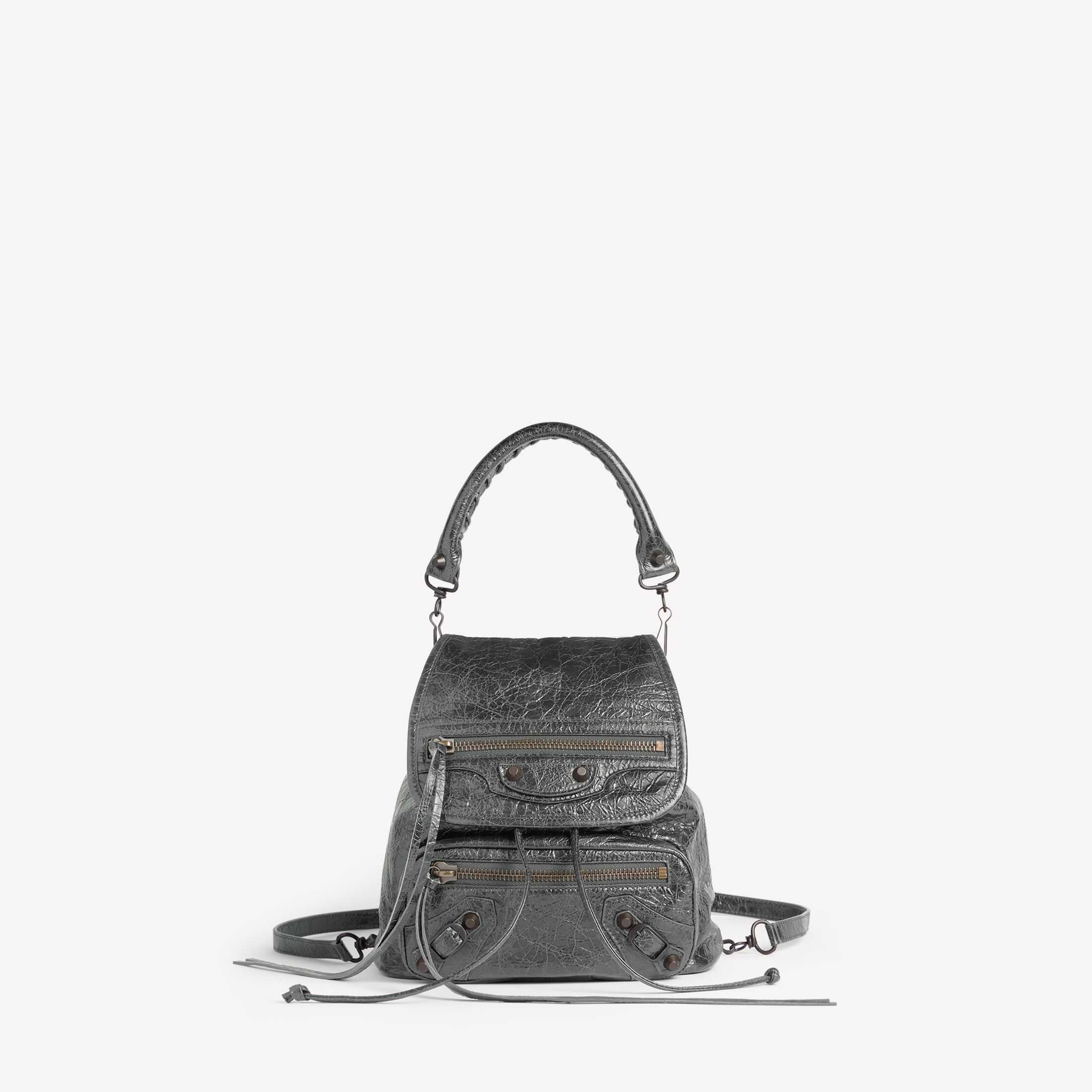 Replica Balenciaga SA-Grade Women's Handbag: Authentic Le City Design, High-Quality Replica Le City Mini Backpack in Volcanic Rock Color with Fine-Grained Lambskin Leather