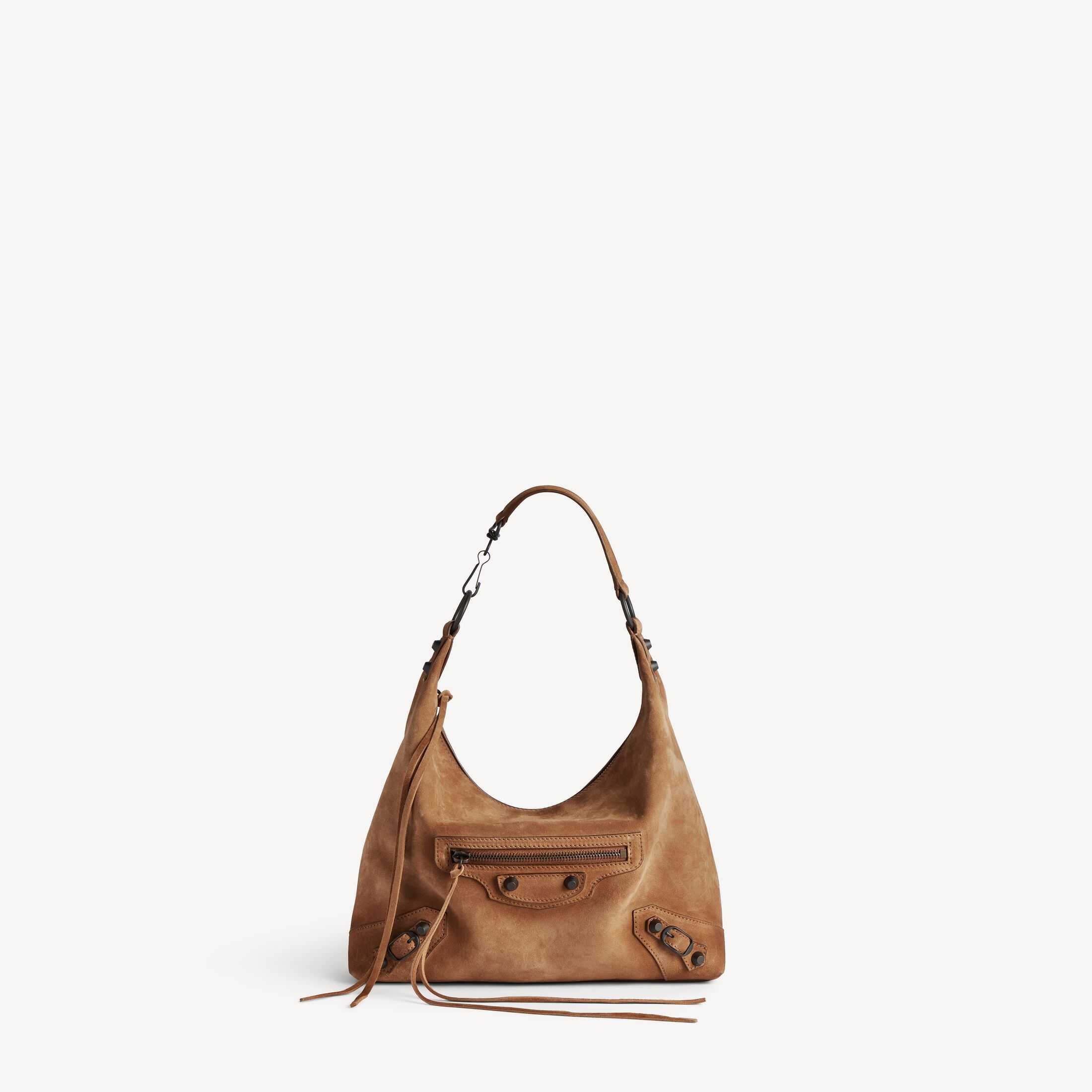 Réplica del bolso de mujer Balenciaga de categoría SA, modelo Le City, imitación de alta calidad, en piel de vacuno de ante con acabado encerado de color camel, bolso hobo pequeño