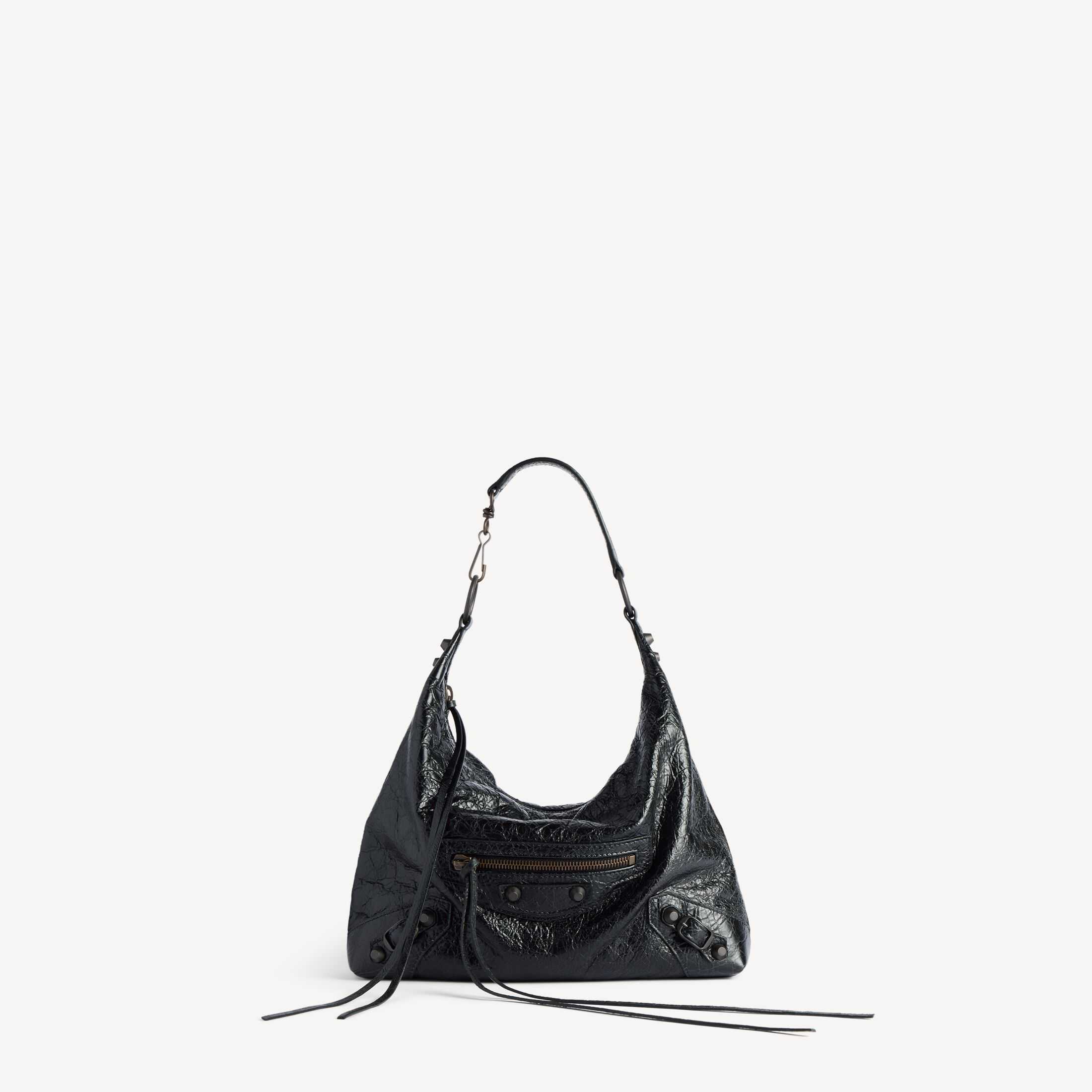 Réplica del bolso de mujer de Balenciaga de la línea SA, modelo Le City; réplica de alta calidad del bolso hobo pequeño Le City en piel de cordero negra con vetas finas
