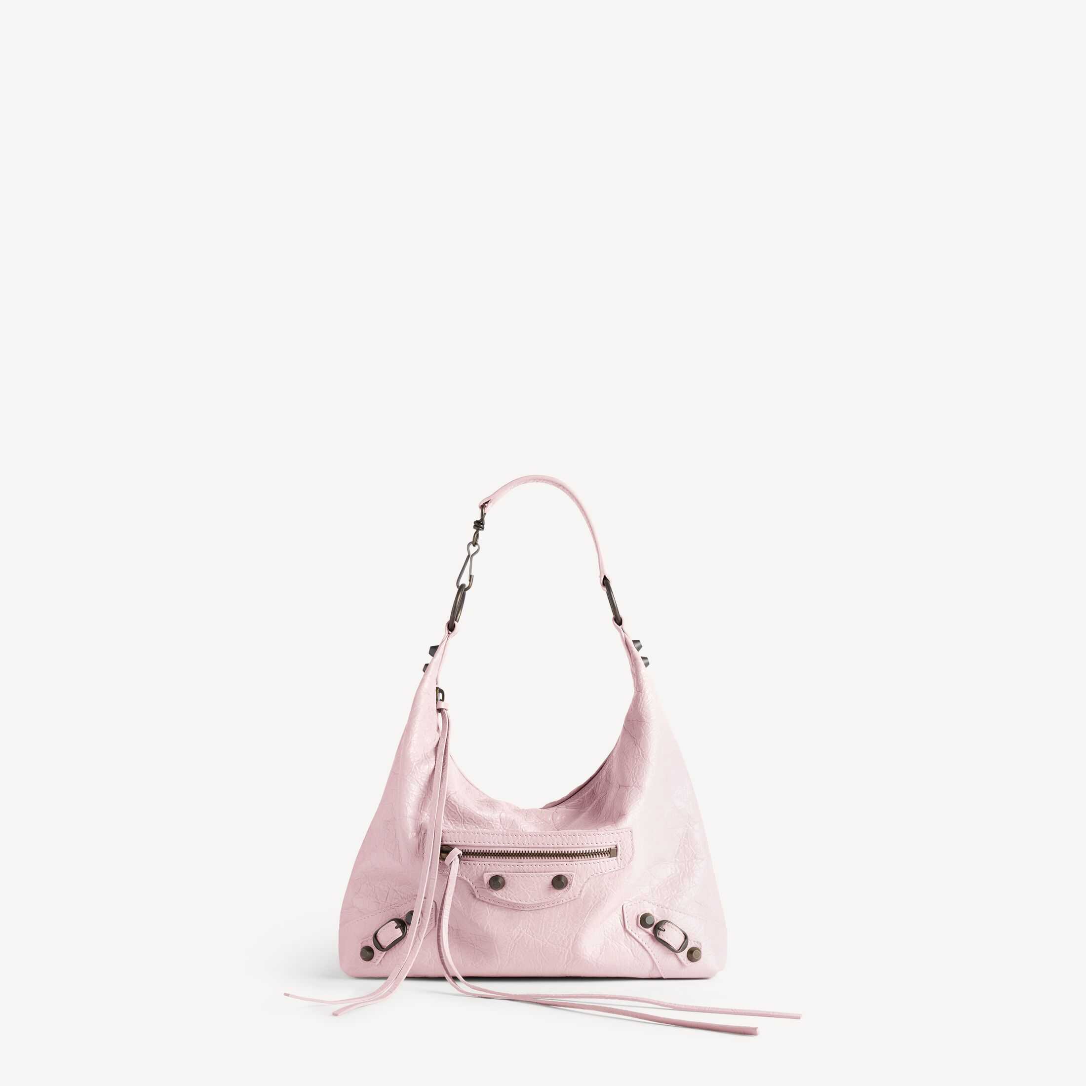 발망(Balenciaga) SA급 여성 핸드백 정품 레플리카, Le City 고품질 레플리카, 꽃잎 무늬 핑크색 미세 무늬 양가죽 소형 호보 핸드백