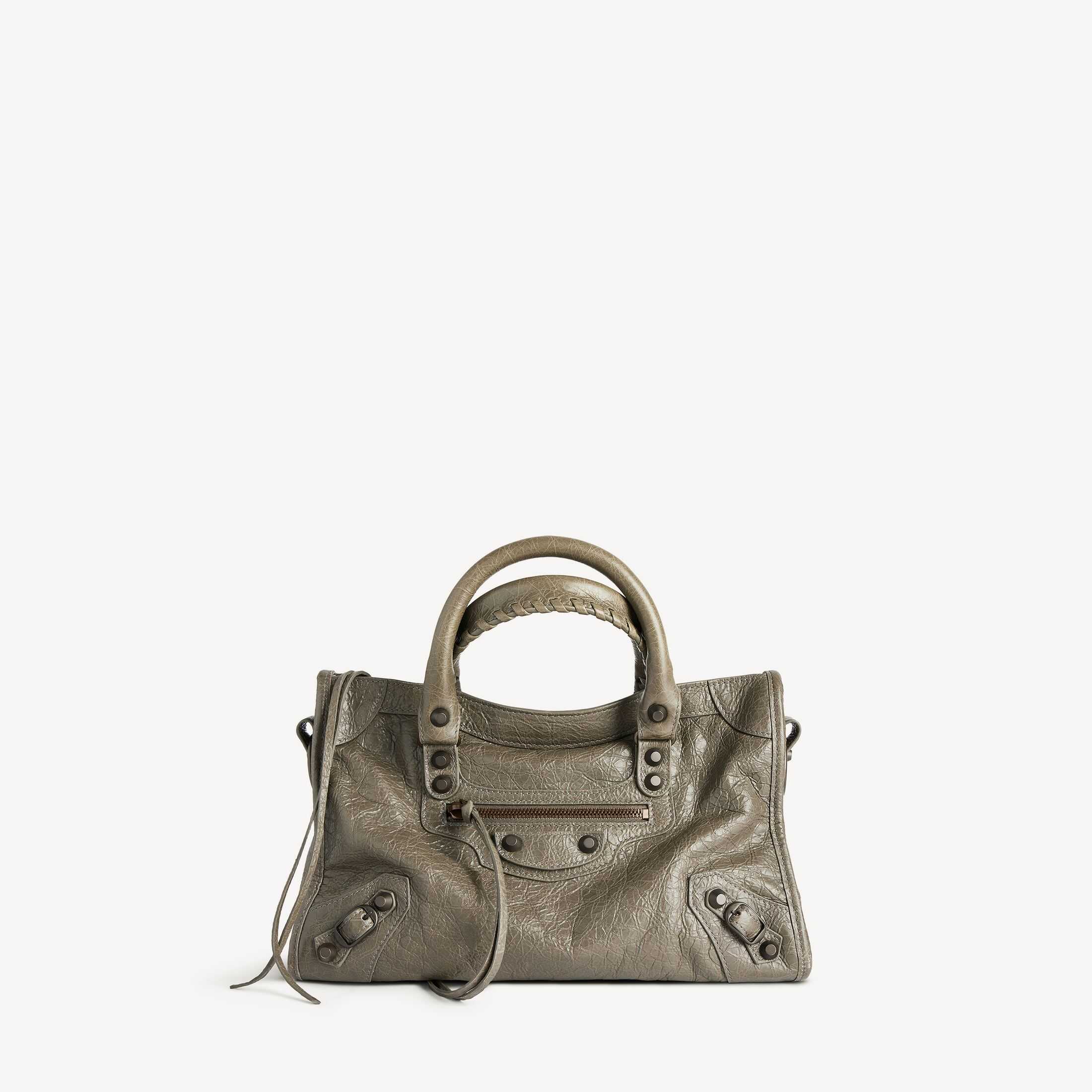 Réplique du sac à main pour femme Balenciaga de catégorie SA, modèle « Le City » : réplique haut de gamme du petit sac « Le City » en cuir d'agneau vert militaire à fines rayures