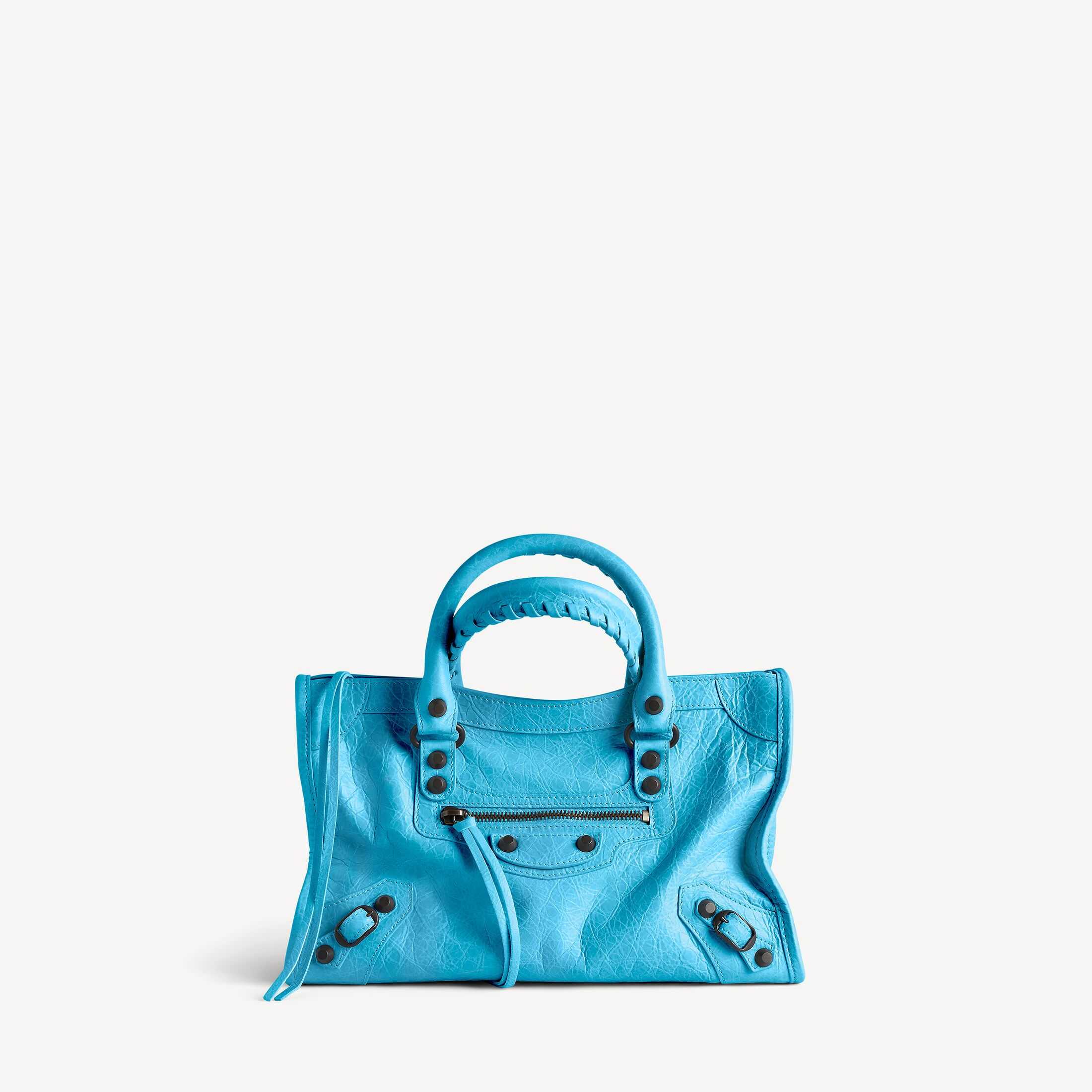 Replica Balenciaga SA-Grade Women's Handbag: Authentic Le City Design, High-Quality Replica Le City Small Handbag in Blue-Green Lambskin Leather