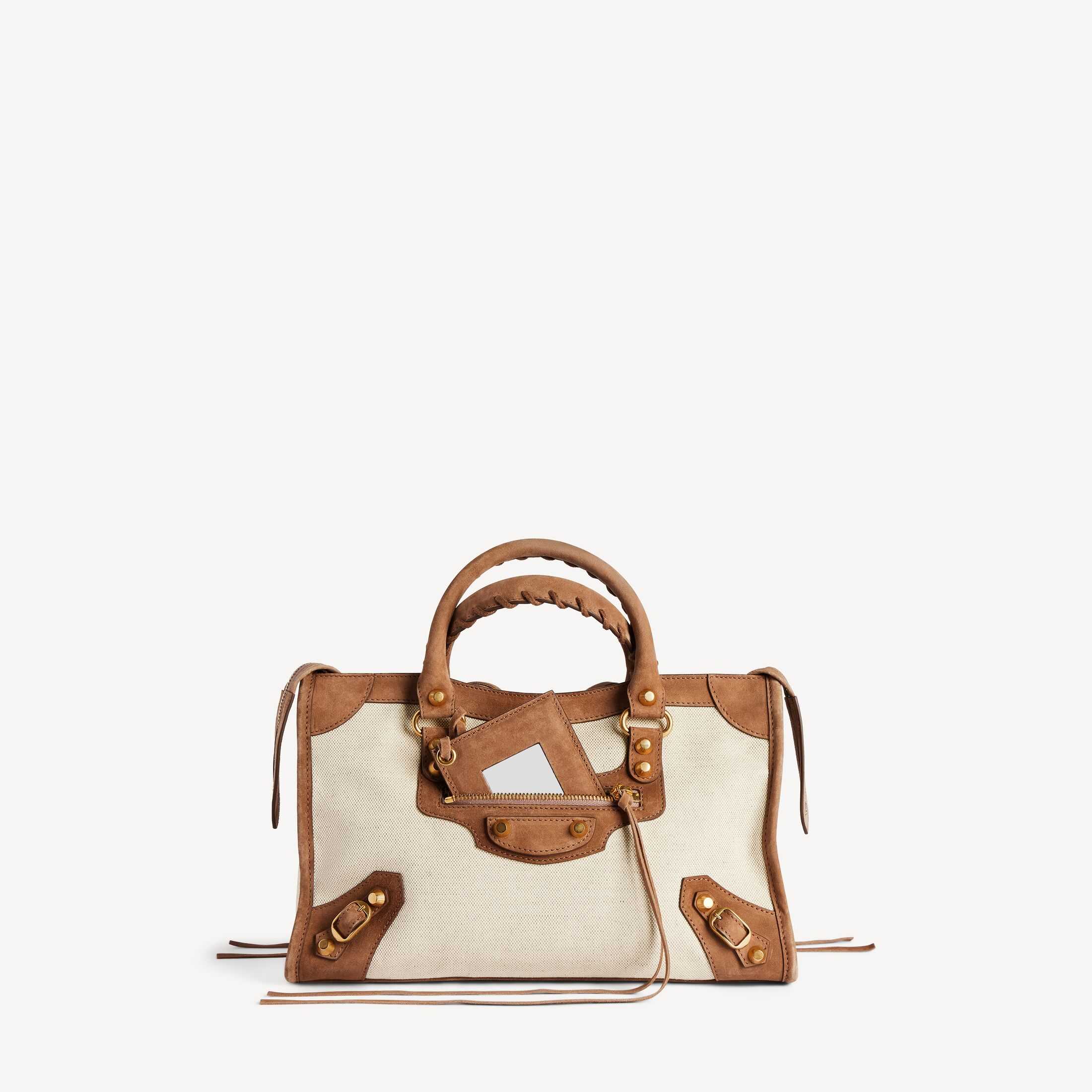 발망(Balenciaga) SA급 여성용 핸드백 정품 레플리카, Le City 고품질 레플리카, 자연스러운 베이지색 리넨 캔버스 소형 핸드백