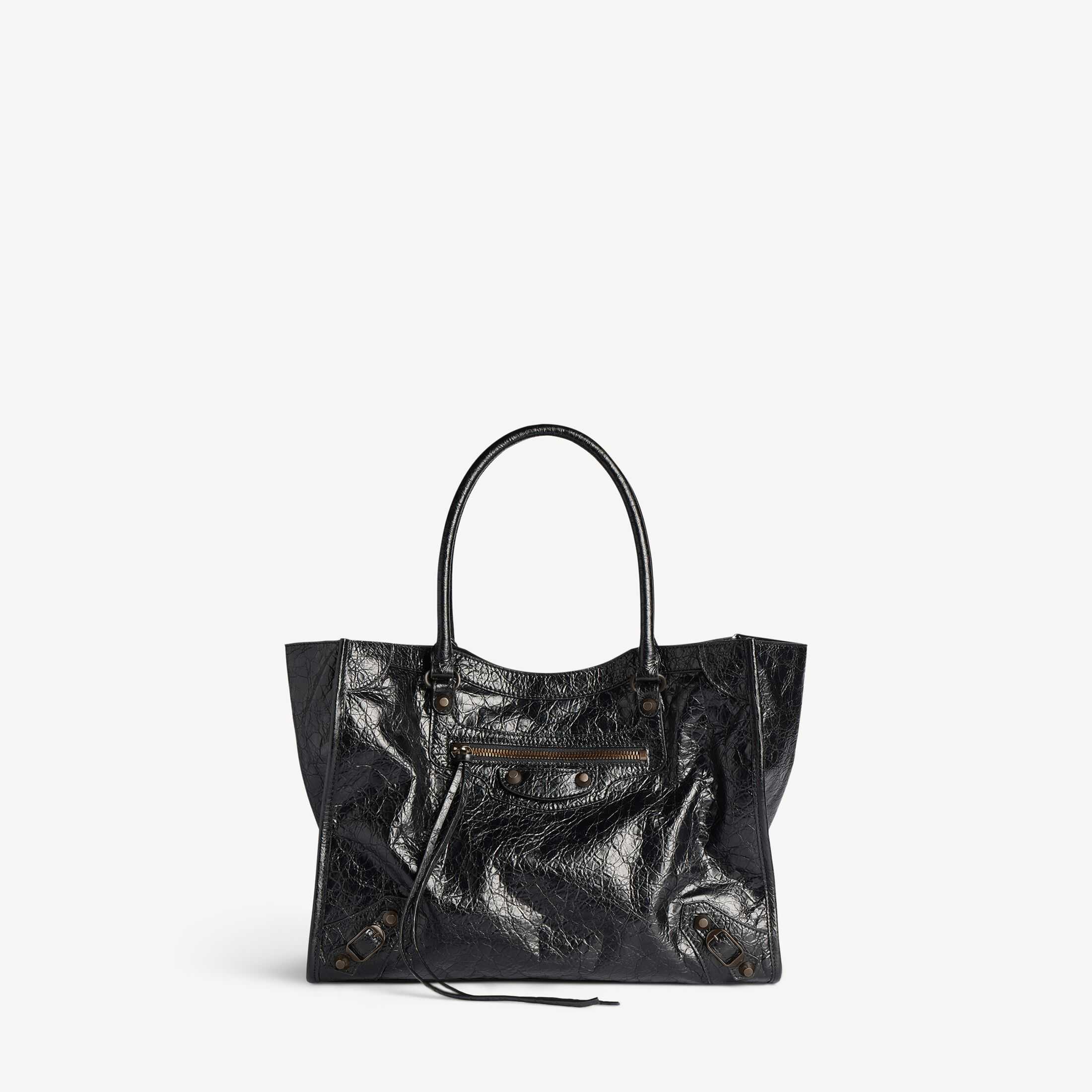 발망(Balenciaga) SA급 여성용 핸드백 정품 레플리카, Le City 고품질 레플리카, 블랙 세밀한 무늬 양가죽 소형 토트백