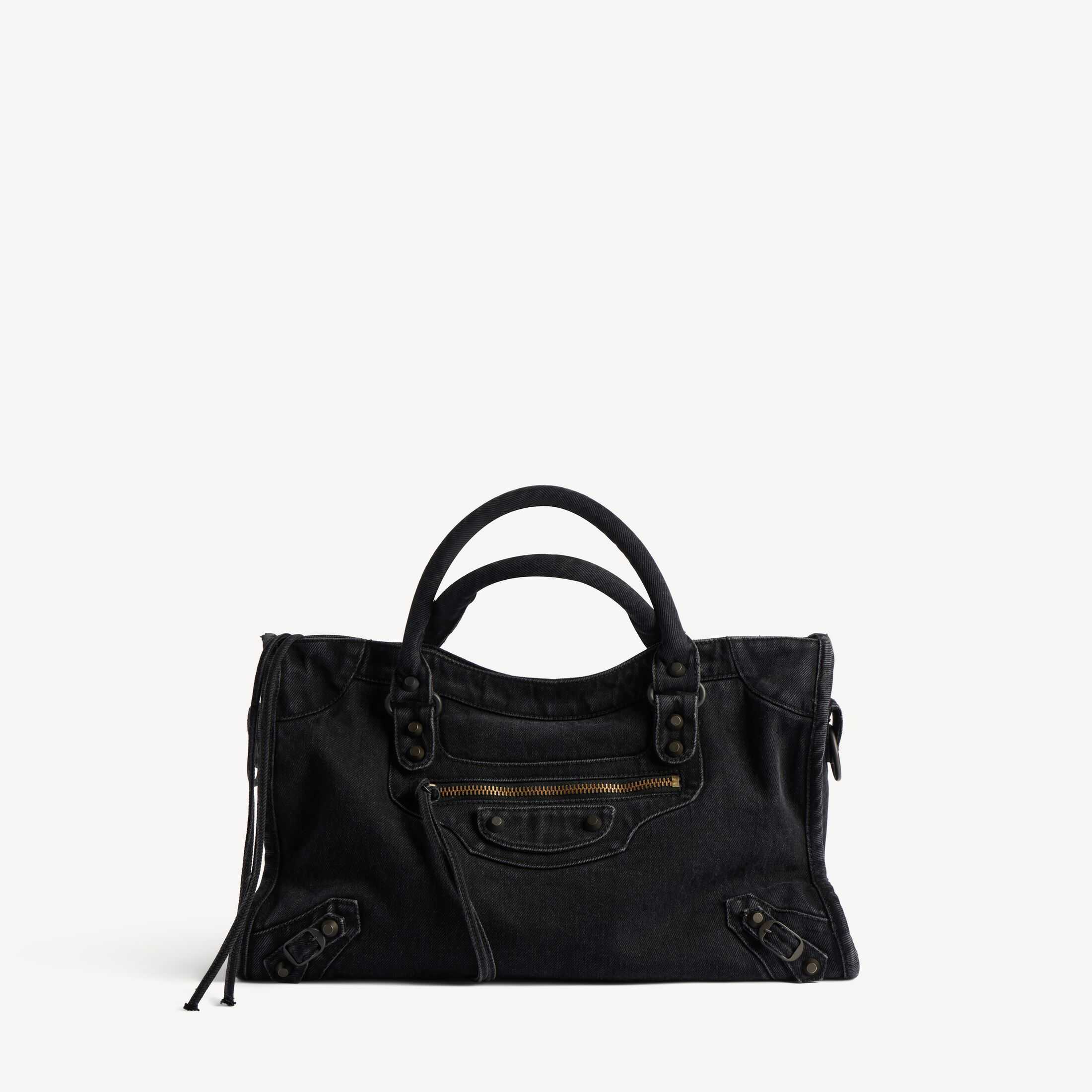 Replica Balenciaga SA-Grade Women's Handbag: Authentic Le City Design, High-Quality Replica Le City Medium-Sized Handbag in Black Washed Denim