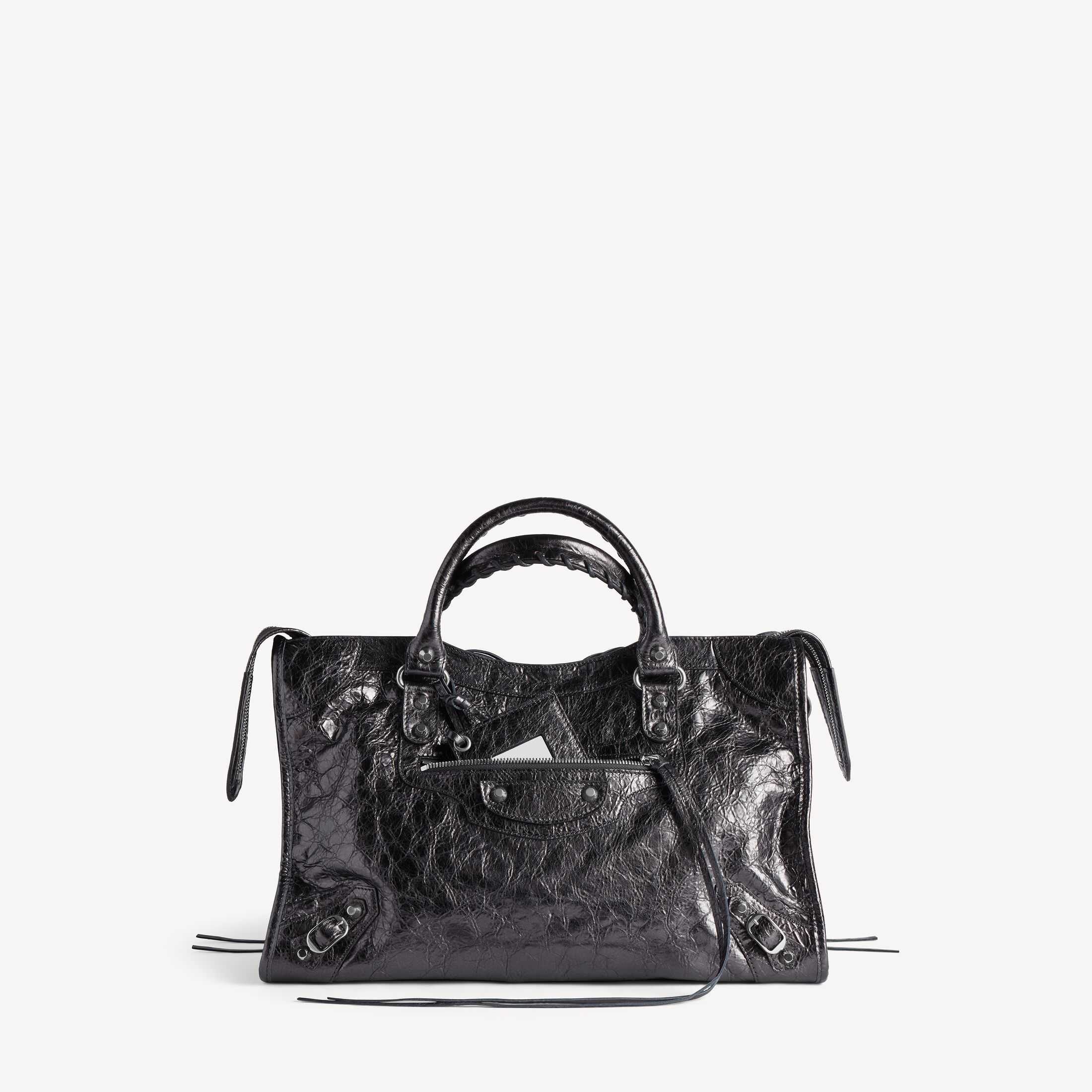 발망(Balenciaga) SA급 여성 핸드백 정품 복제품 Le City, 고품질 레플리카 Le City 스틸 그레이 메탈릭 질감의 미세 무늬 양가죽 미디엄 사이즈 핸드백