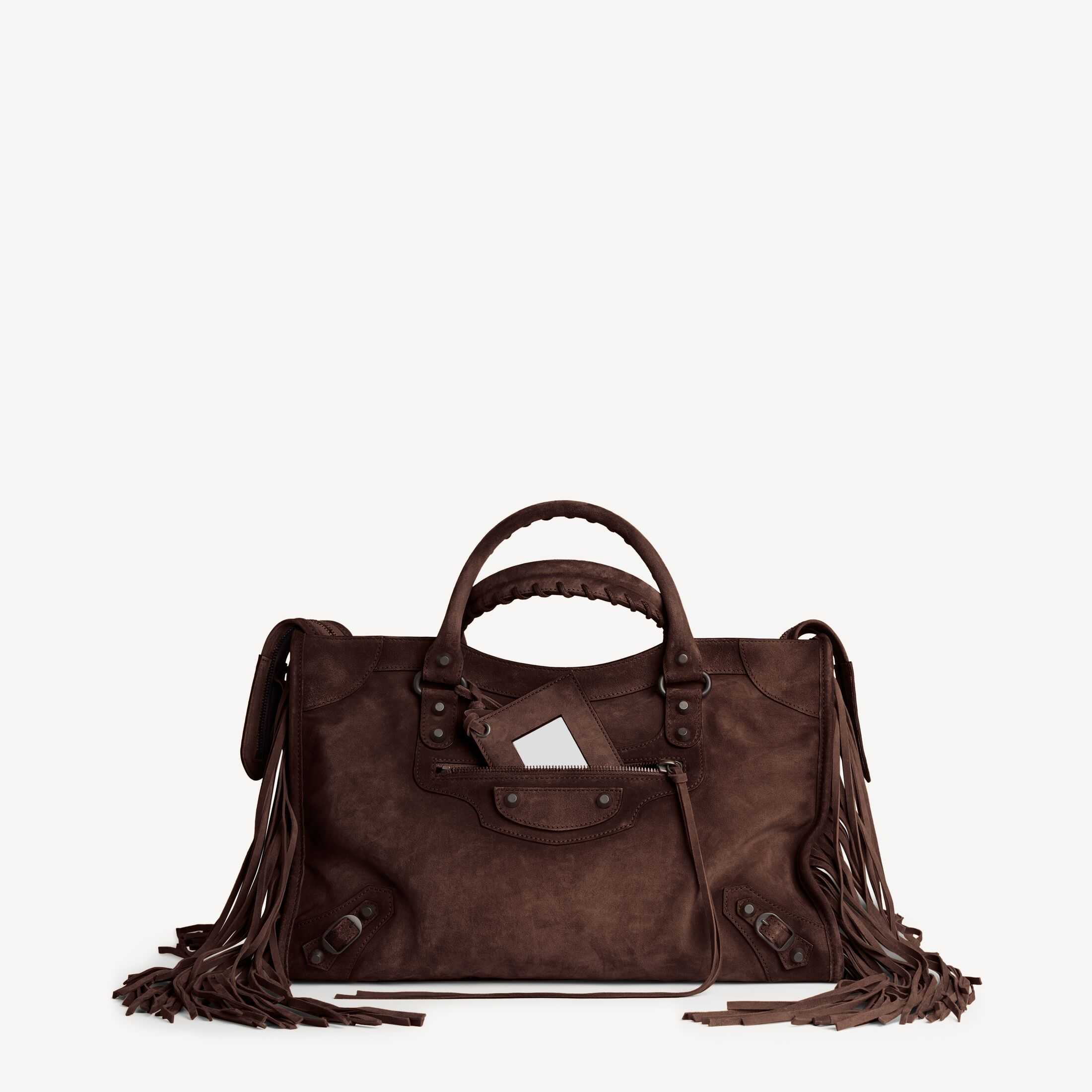 Réplique du sac à main pour femme Balenciaga SA Le City, modèle original, imitation haut de gamme, en cuir de vachette suédé traité à la cire, couleur café clair, taille moyenne