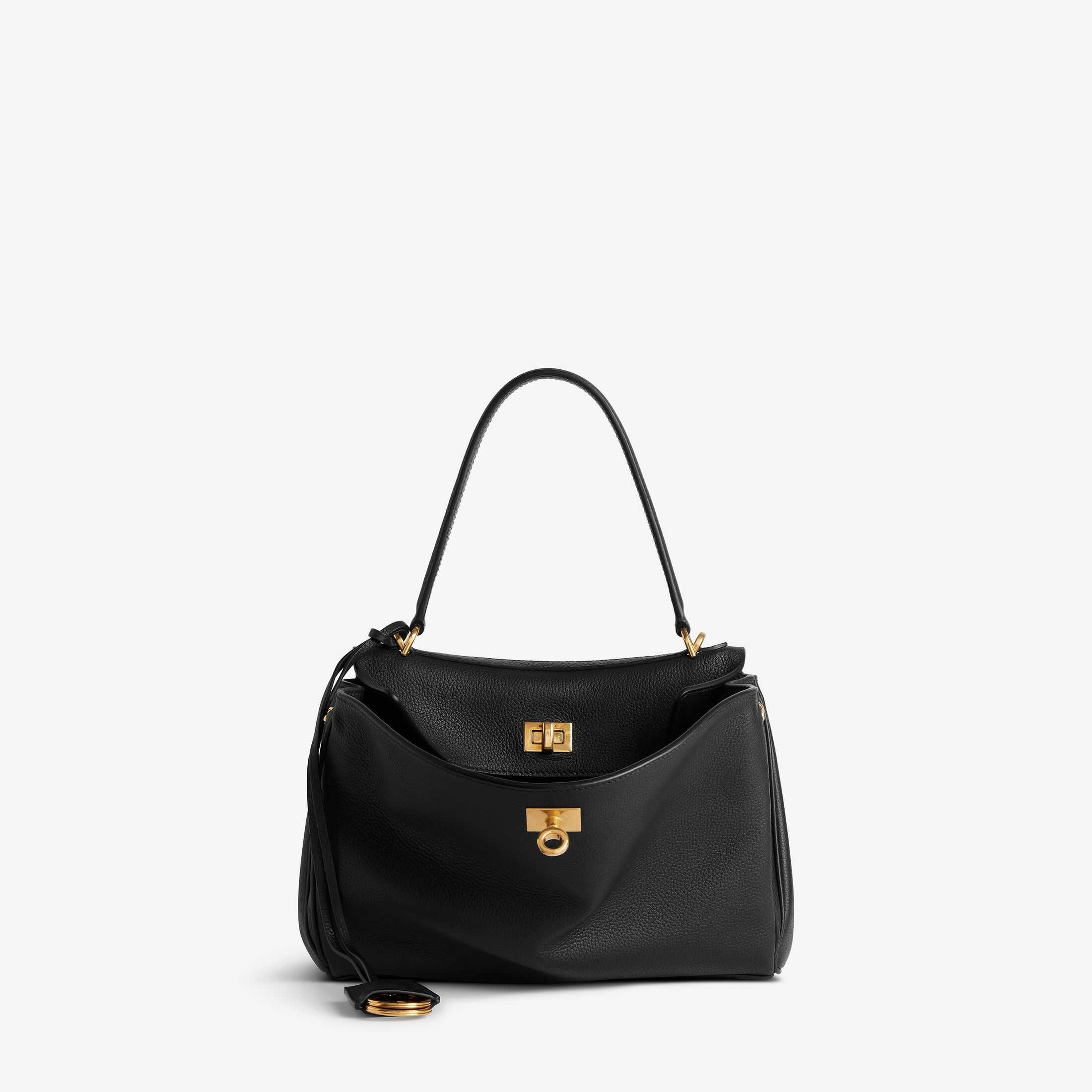 Реплика женской сумки Balenciaga класса SA — высококачественная копия оригинальной кожаной сумки Rodeo из черной зернистой кожи, маленький размер