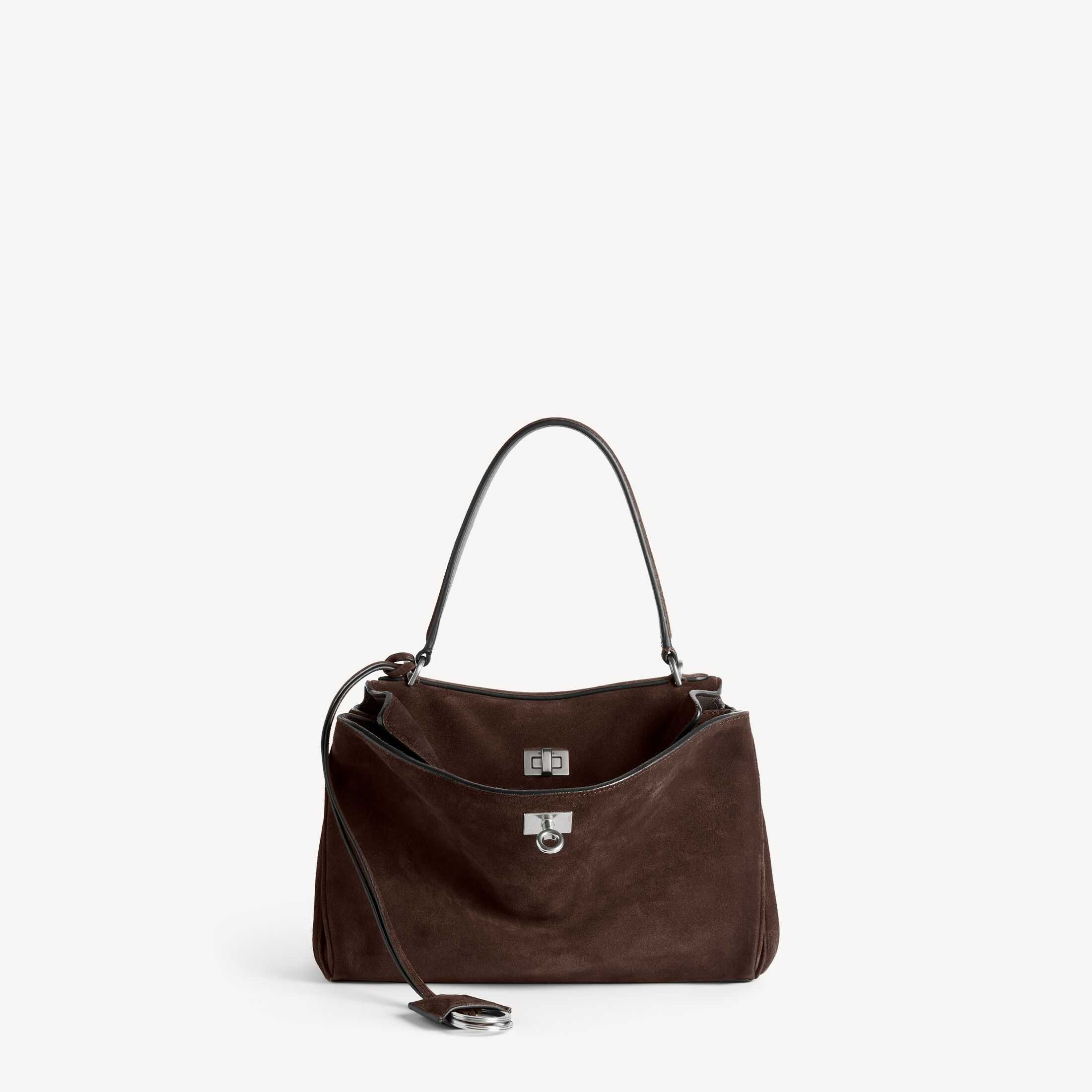 Réplique du sac à main pour femme Balenciaga de catégorie SA, maroquinerie d'origine, imitation haut de gamme « Rodeo » : cuir de vachette suédé et cuir de vachette lisse, couleur café clair concentré, finition cirée, petit sac à main