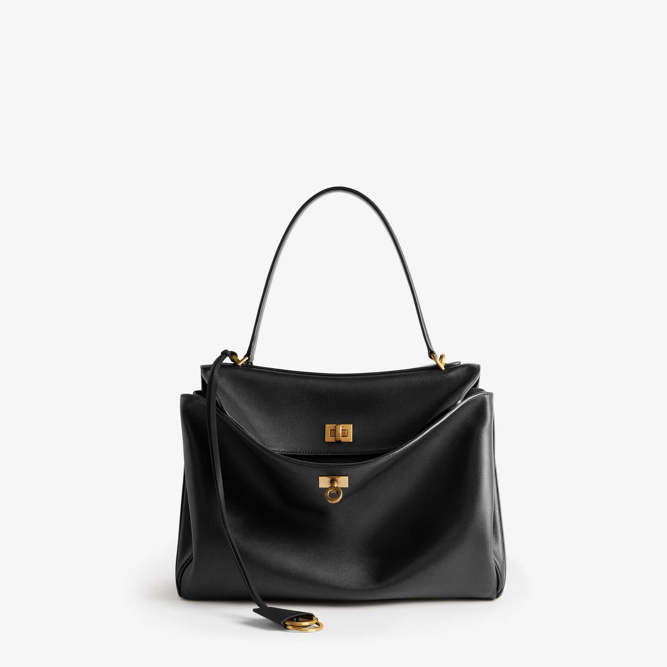 Réplica del bolso de mujer Balenciaga de la línea SA, imitación de alta calidad del modelo original, bolso de mano mediano de piel de vacuno lisa negra «Rodeo»