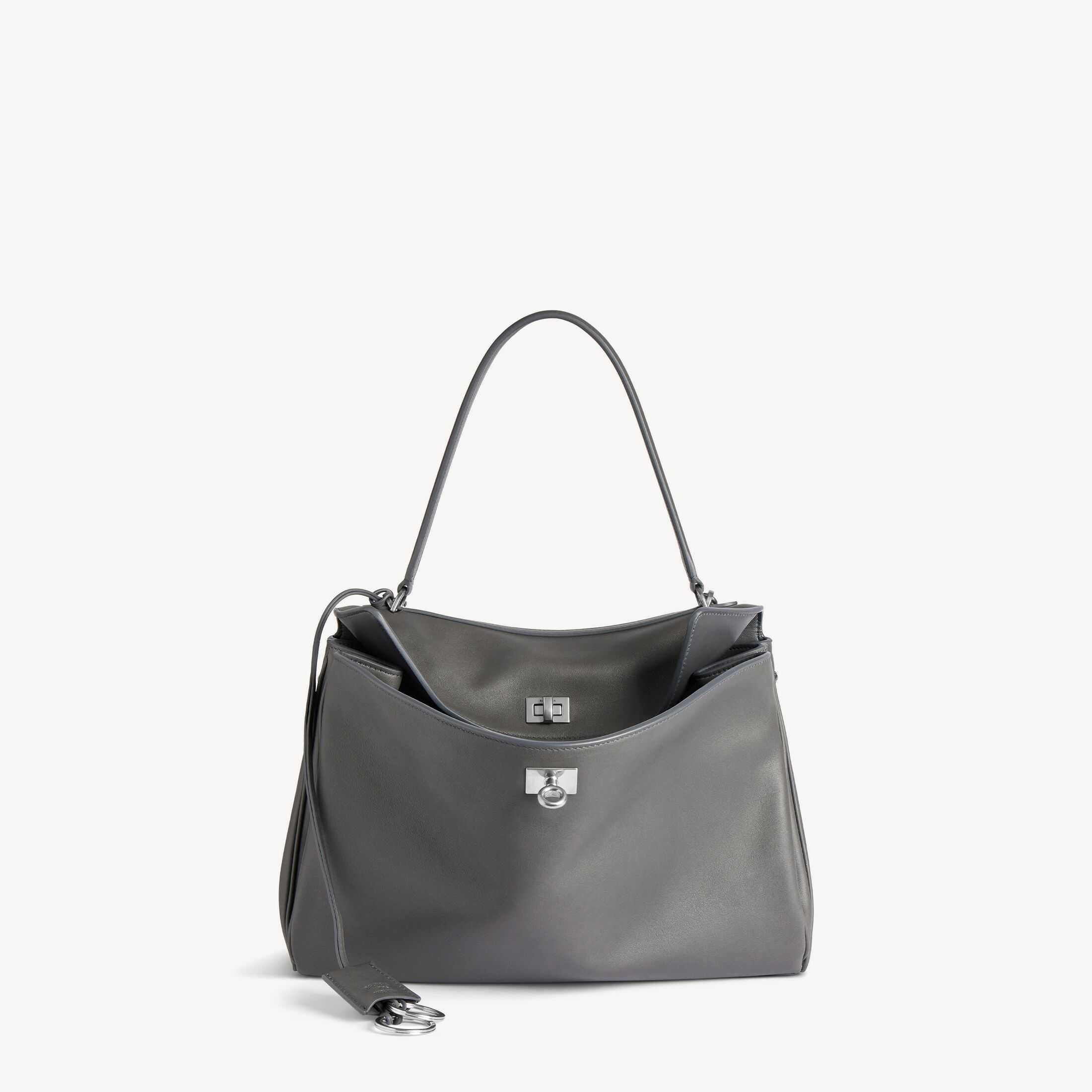 Réplica del bolso de mujer Balenciaga de clase SA, imitación de alta calidad del modelo original, bolso de mano mediano de piel de vacuno lisa gris «Rodeo»