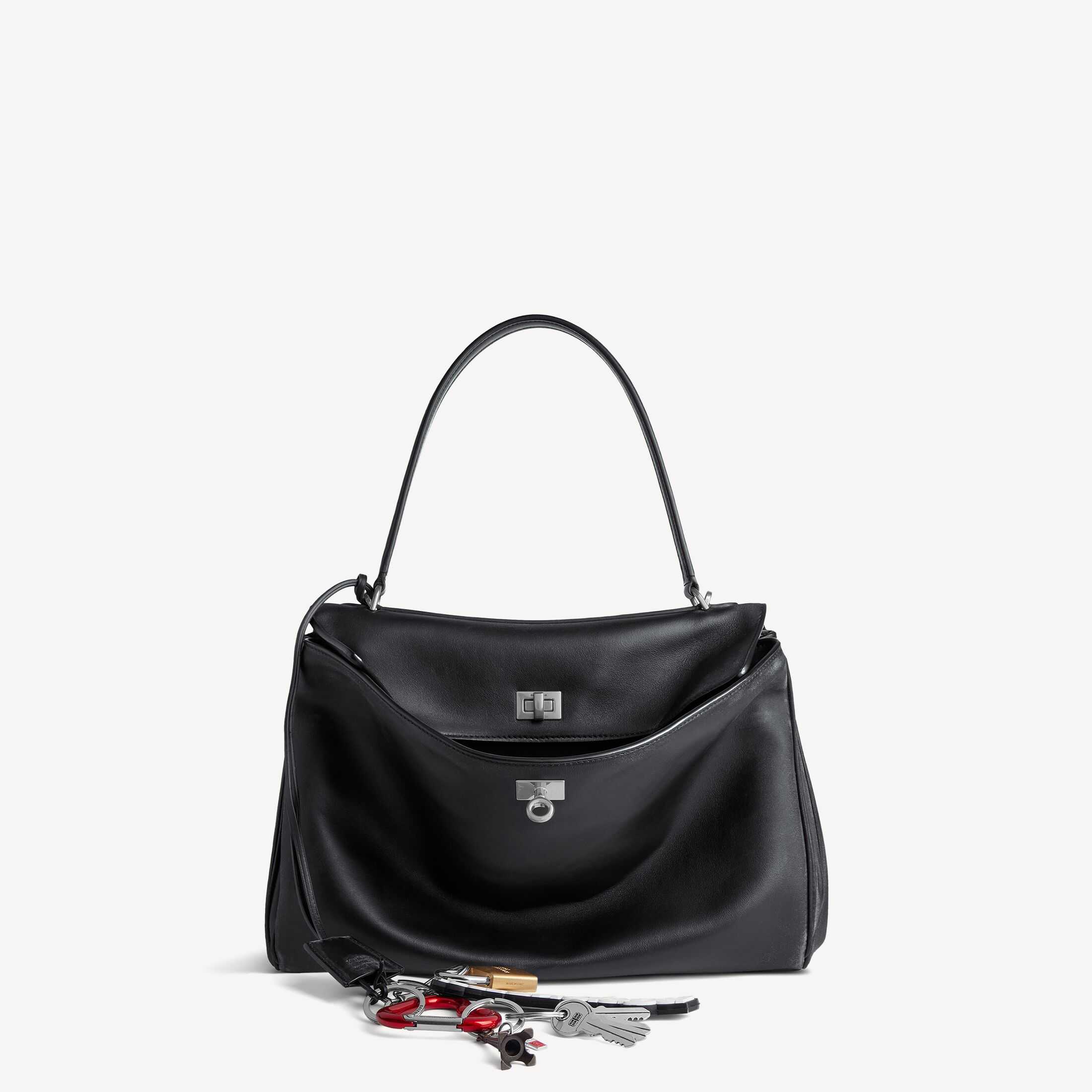 Réplica del bolso de mujer Balenciaga de clase SA, imitación de alta calidad del modelo original, en piel de vacuno lisa en color negro desgastado, modelo Rodeo, tamaño mediano, para llevar en la mano
