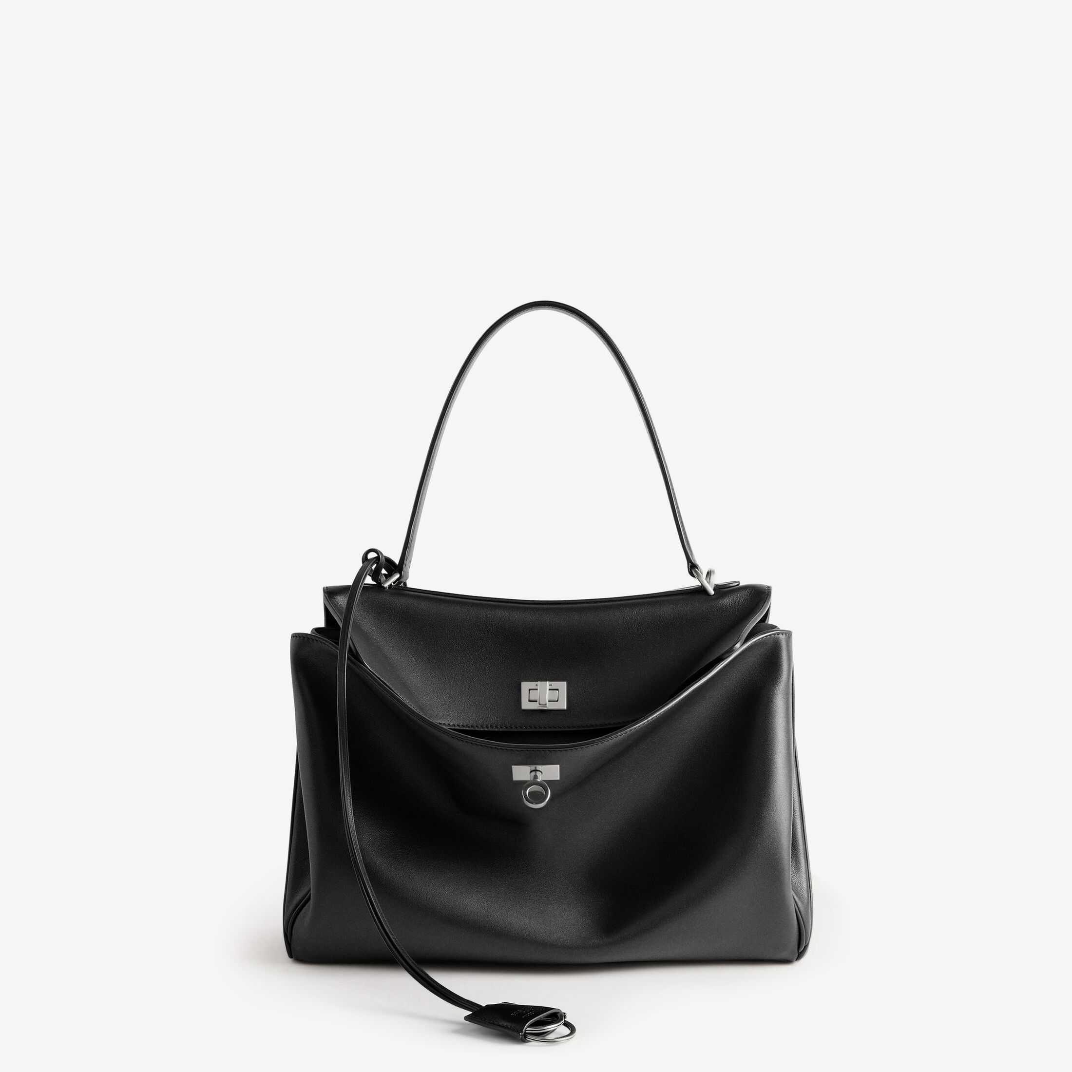 Réplica del bolso de mujer Balenciaga de la línea SA, imitación de alta calidad del modelo original, bolso de mano mediano de piel de vacuno lisa negra «Rodeo»