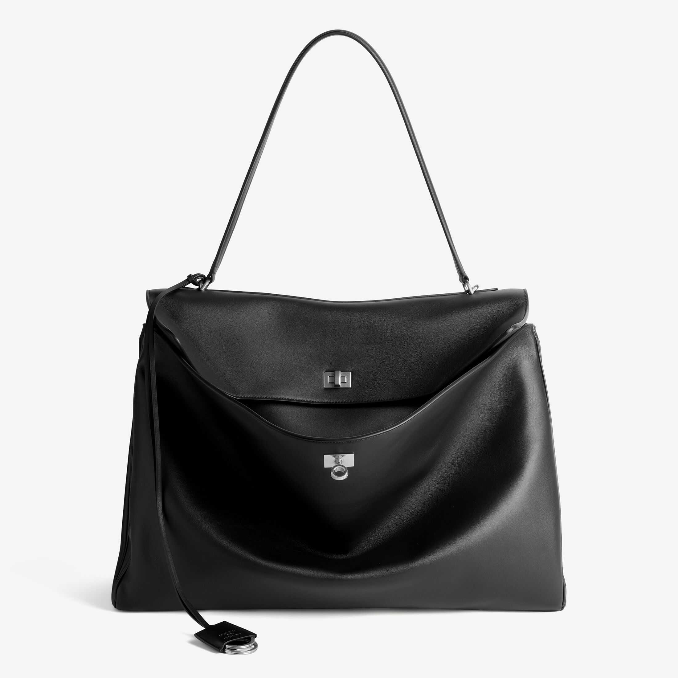 spanRodeo XL Small Handbag in Black Smooth Calfskin, Accented with Distressed Silver-Toned Metal Hardware