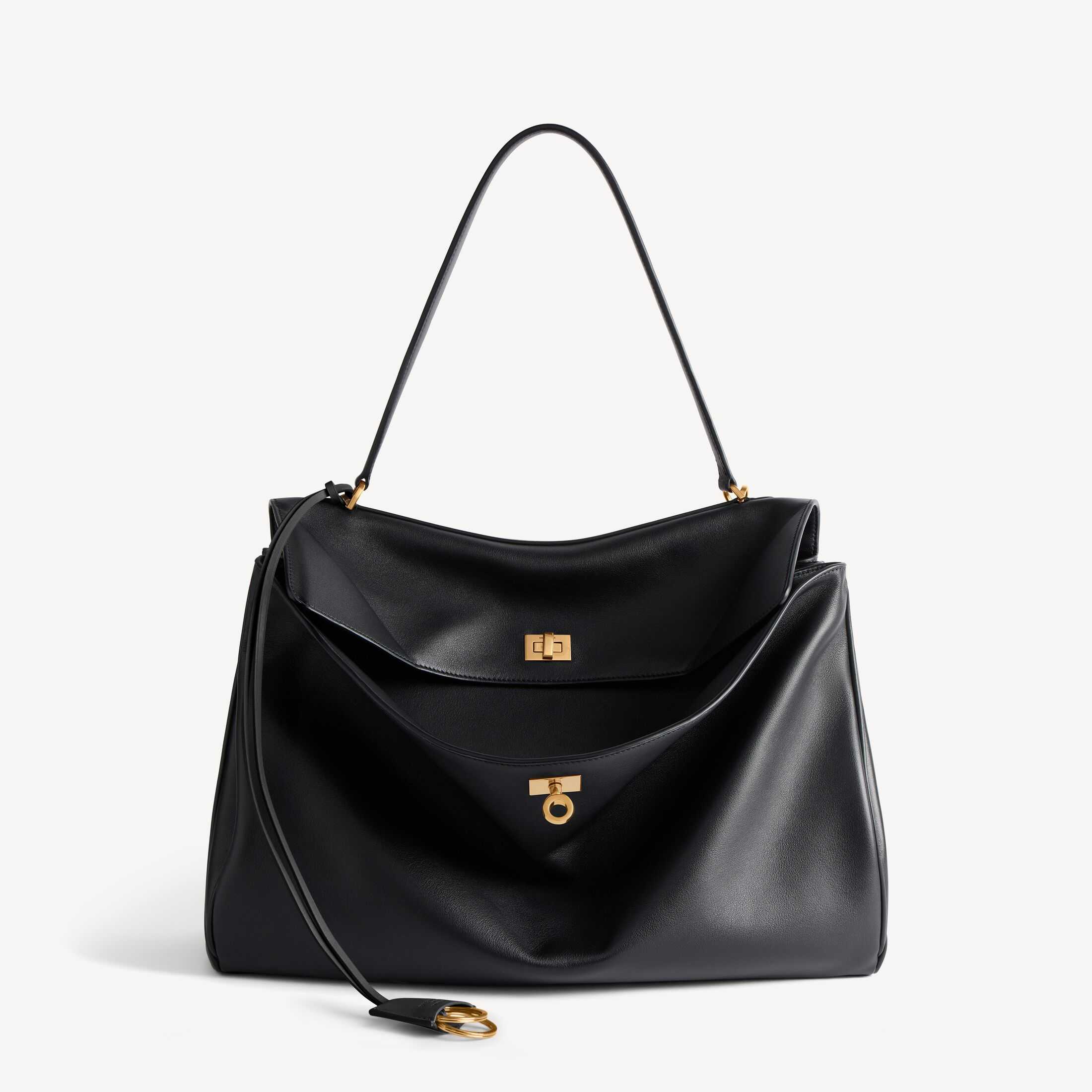 Replica High-End Balenciaga Men's Leather Goods: 1:1 Authentic-Style RODEO High-Quality Replica—Rodeo Large Black Smooth Calfskin Tote Bag