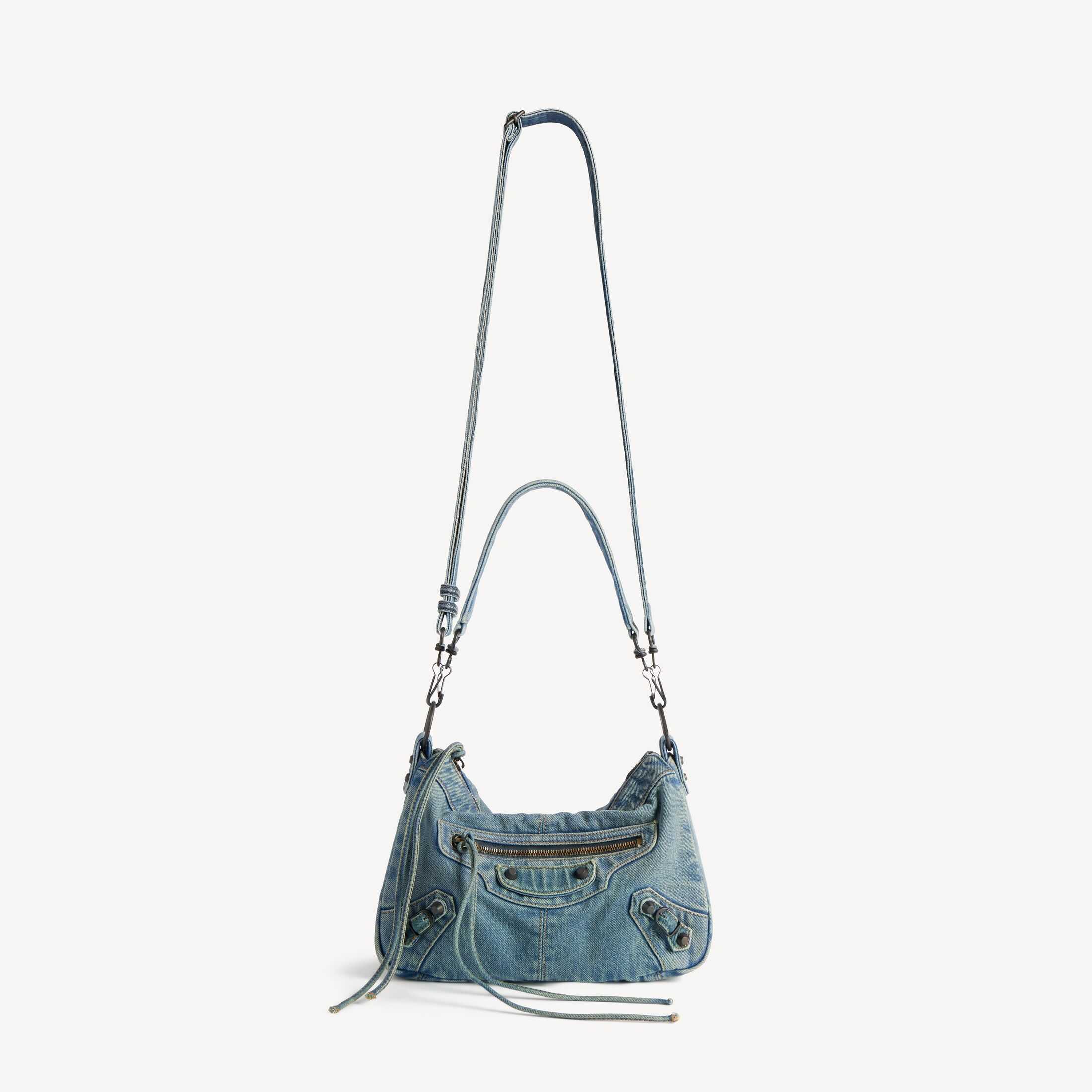 Réplica de alta gama de artículos de piel para hombre de Balenciaga, imitación de primera calidad 1:1, réplica de alta calidad de Le City: bolso pequeño Le City Moto de denim azul lavado, con herrajes de latón