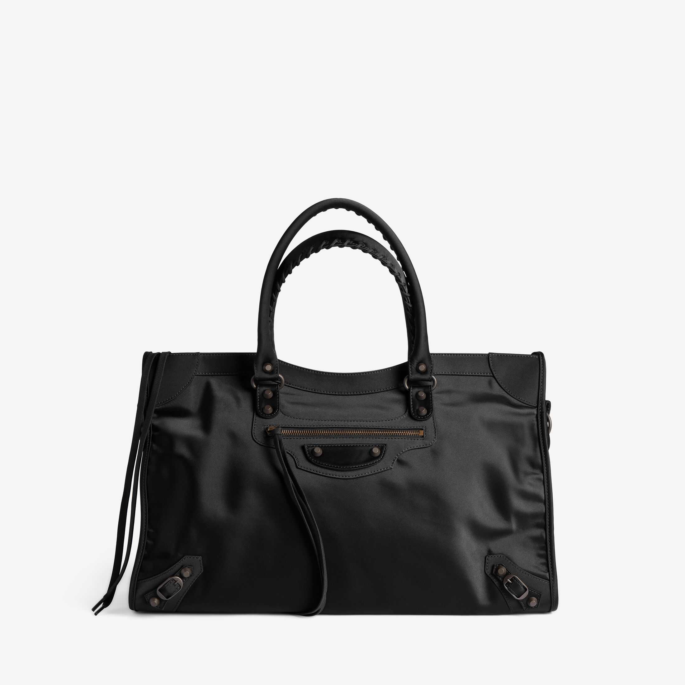复刻高端Balenciaga高仿A货男士皮具 1:1原单Le City高品质仿制品spanLe City黑色尼龙大号手袋，饰以黄铜金属配件