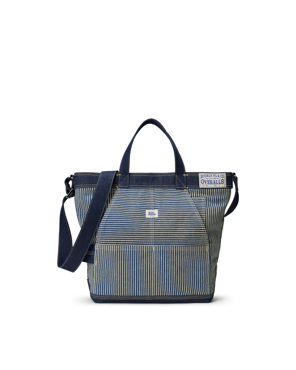 Replica SA-Grade Ralph Lauren High-Quality Alternative Women's Handbag: 1:1 Authentic-Style Double RL High-Quality Replica Indigo Blue Striped Twill Tote Bag