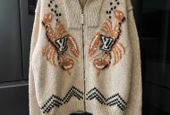 LV龙虾拼纱羊毛针织拉链翻领外套