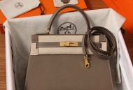 S爱马仕Kelly外缝大象灰金扣28cm