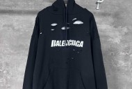 巴黎世家Capsdestroyed  破洞裂纹字母双层连帽帽衫