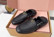 Miu Miu全新Nappa羊皮抽褶乐福鞋