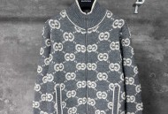 结子绒缝线满印提花立领拉链外套