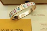 LV 老花白皮咖啡皮手镯