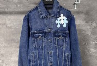 克罗心 十字架拼皮牛仔夹克外套