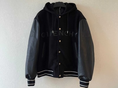 纪梵希G1venchy真皮毛呢棒球夹克加棉外套