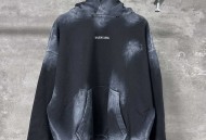 巴黎世家 磨烂洗褪美纹前后刺绣字母连帽卫衣