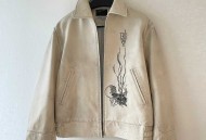 忧郁富二代刺绣真皮皮衣拉链夹克